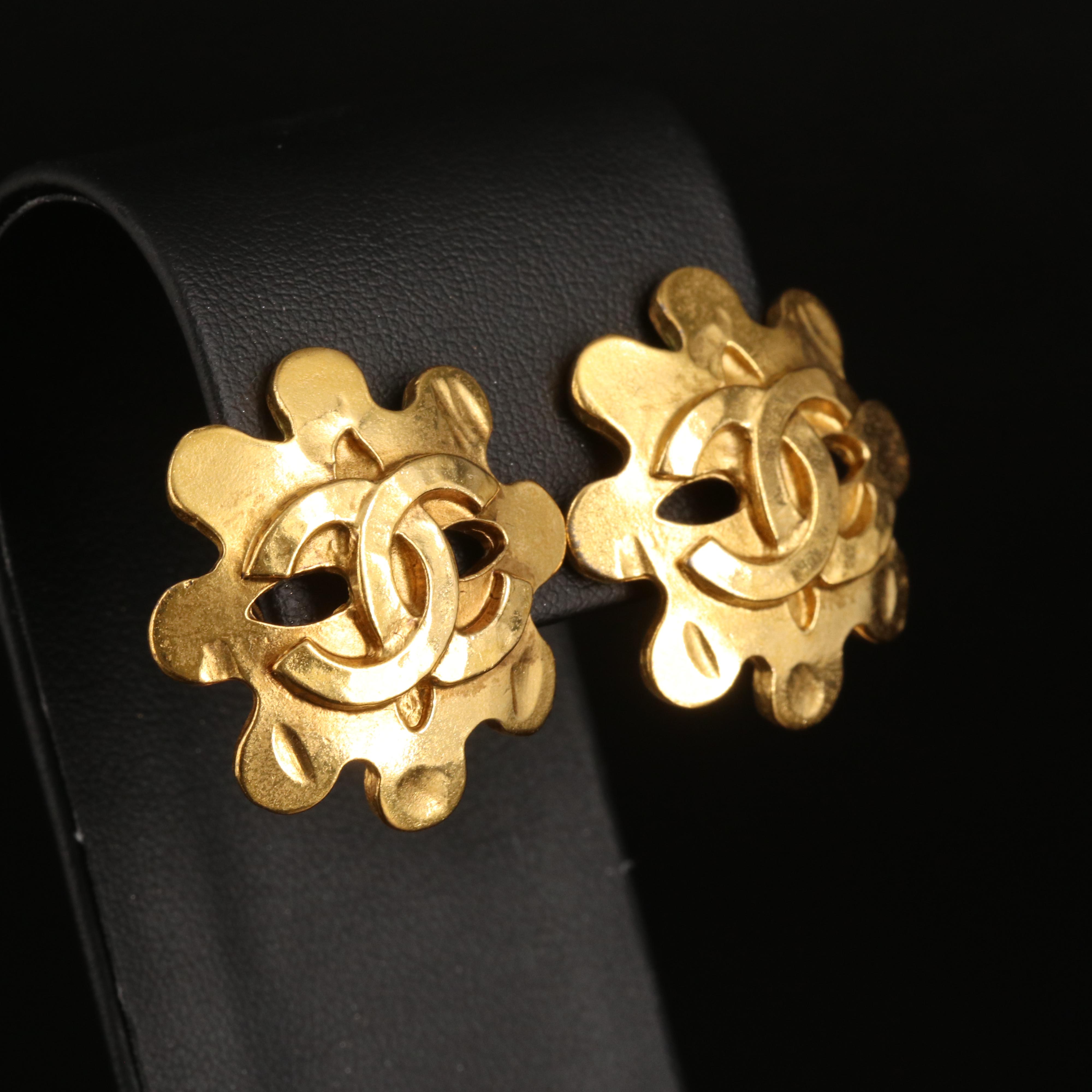Chanel Flower Cutout Logo Earrings