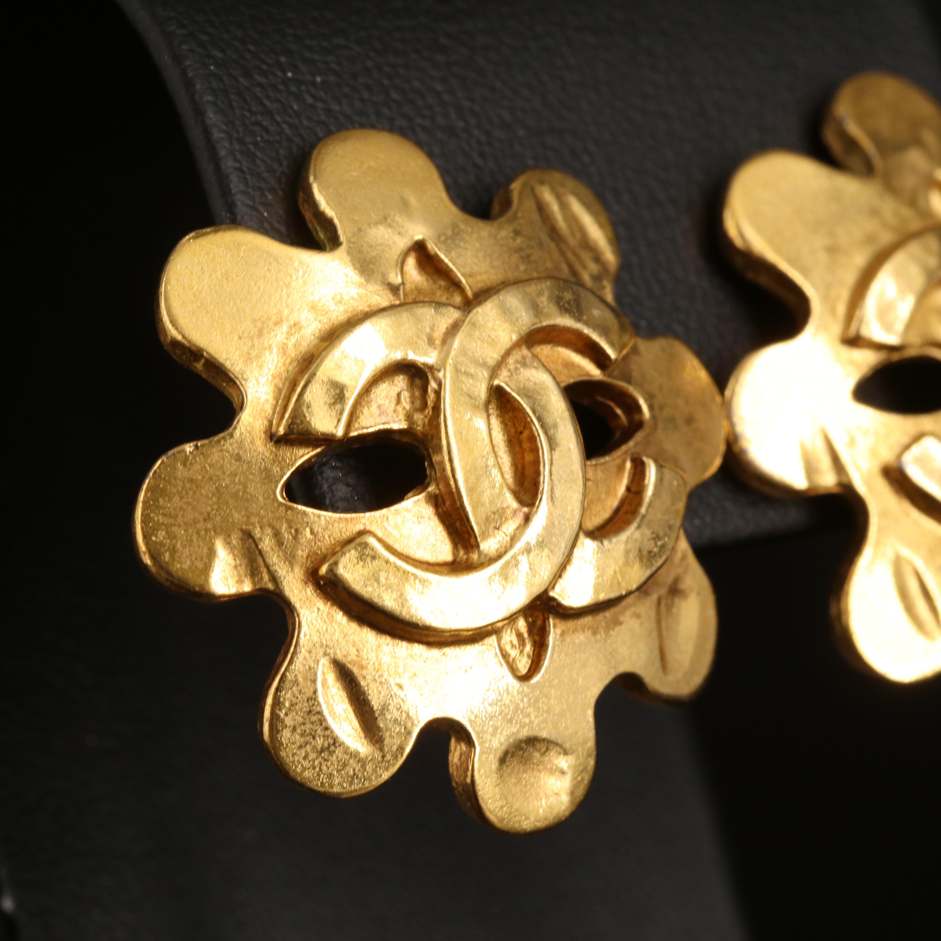 Chanel Flower Cutout Logo Earrings