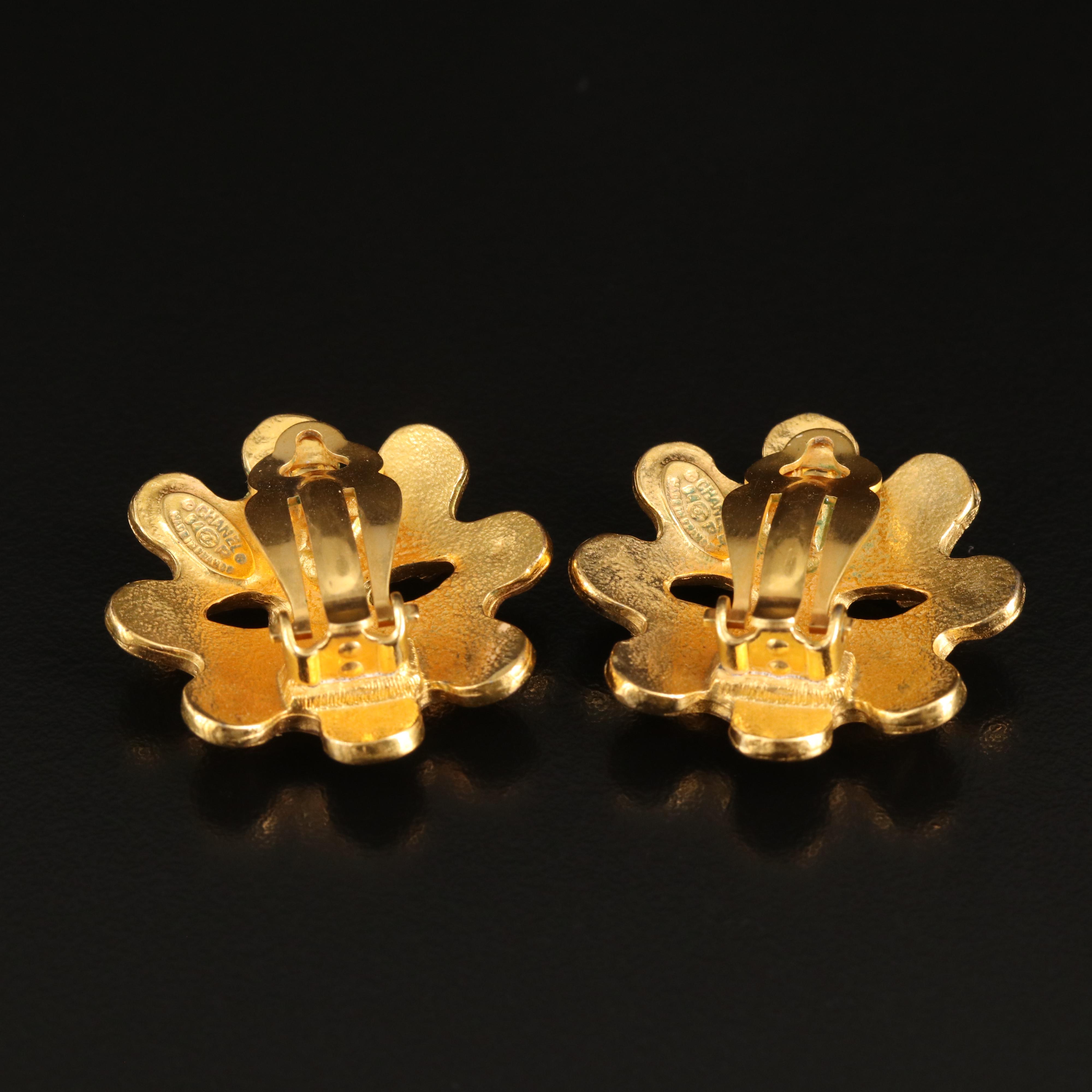 Chanel Flower Cutout Logo Earrings