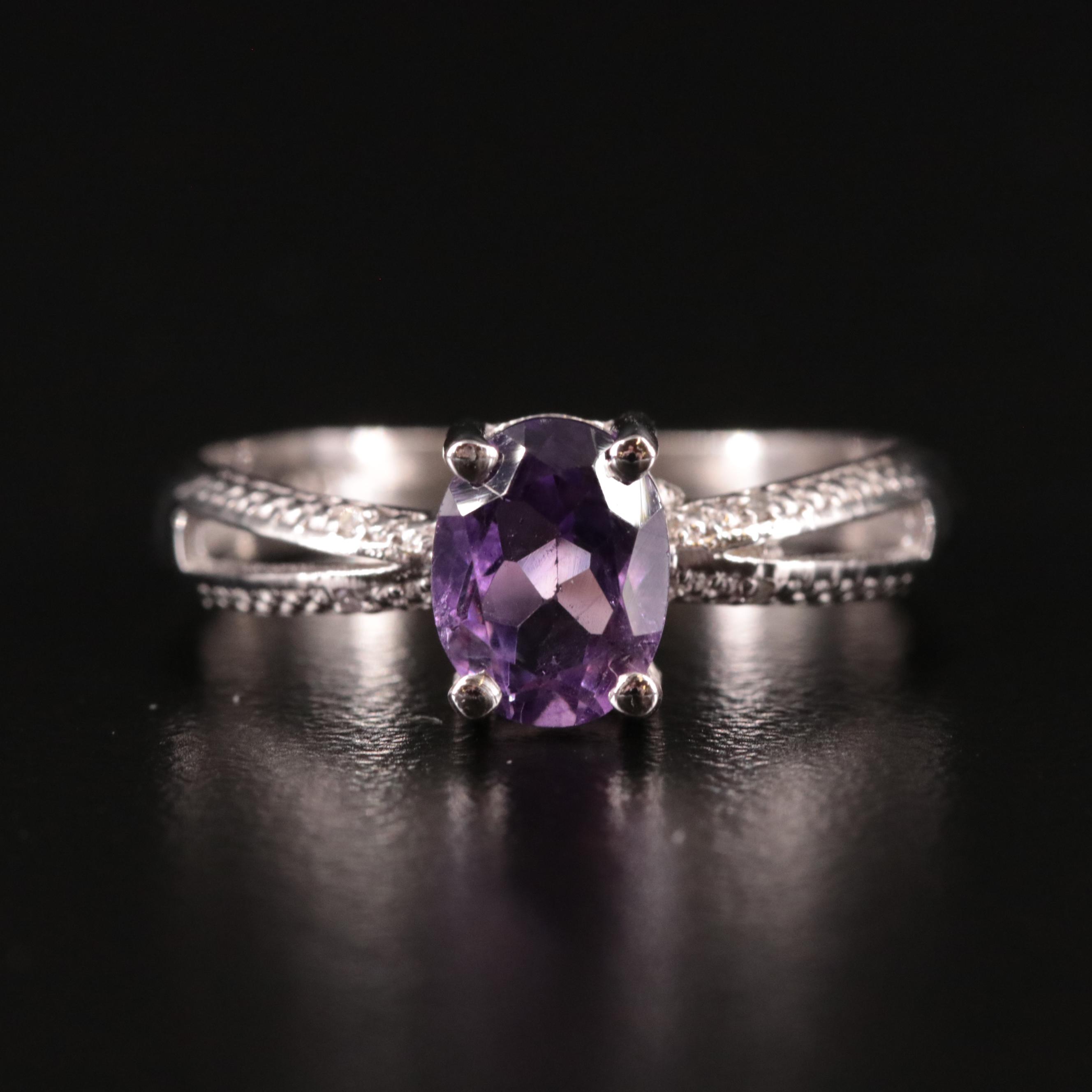 Sterling Amethyst and Diamond Ring
