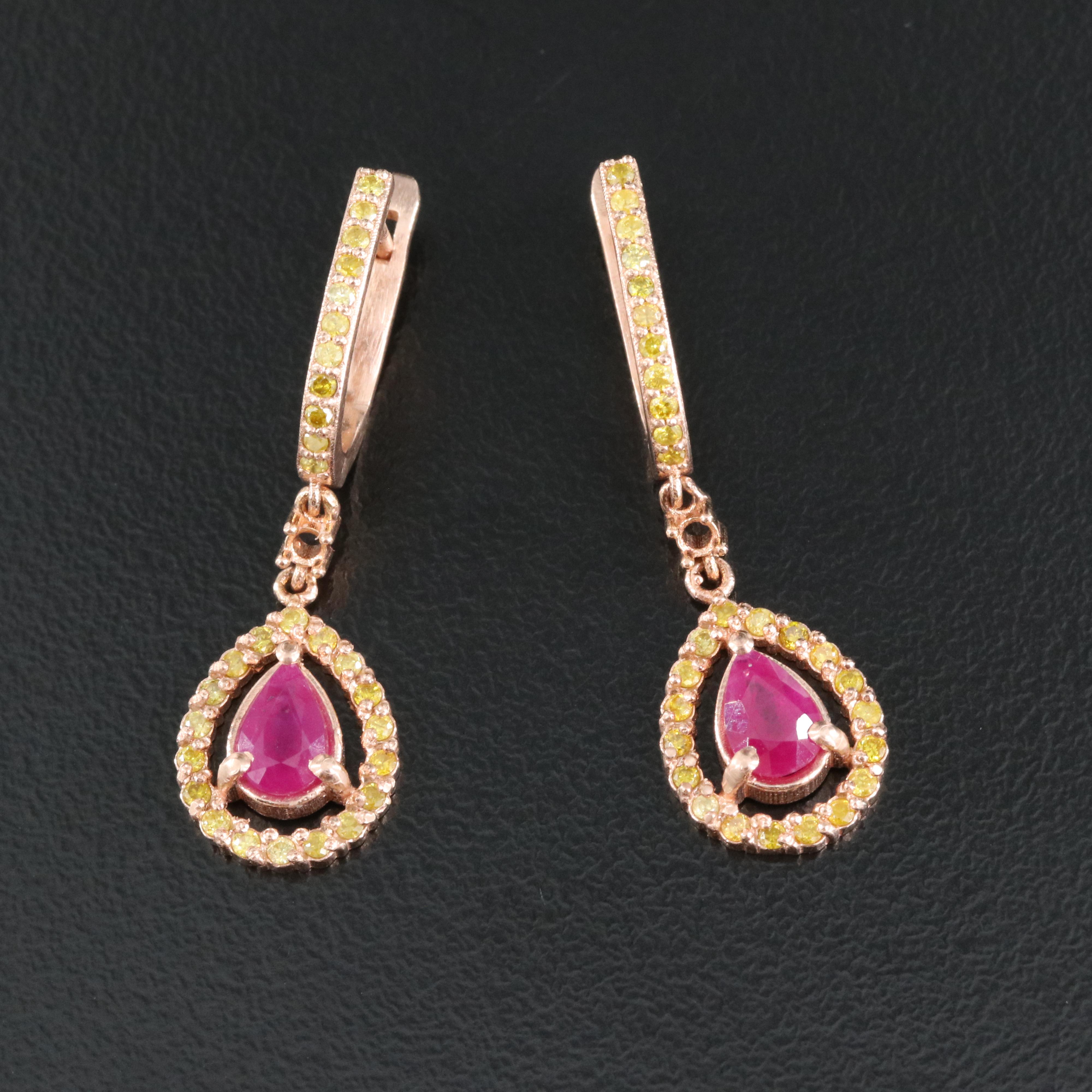 14K Rose Gold Ruby and Diamond Earrings