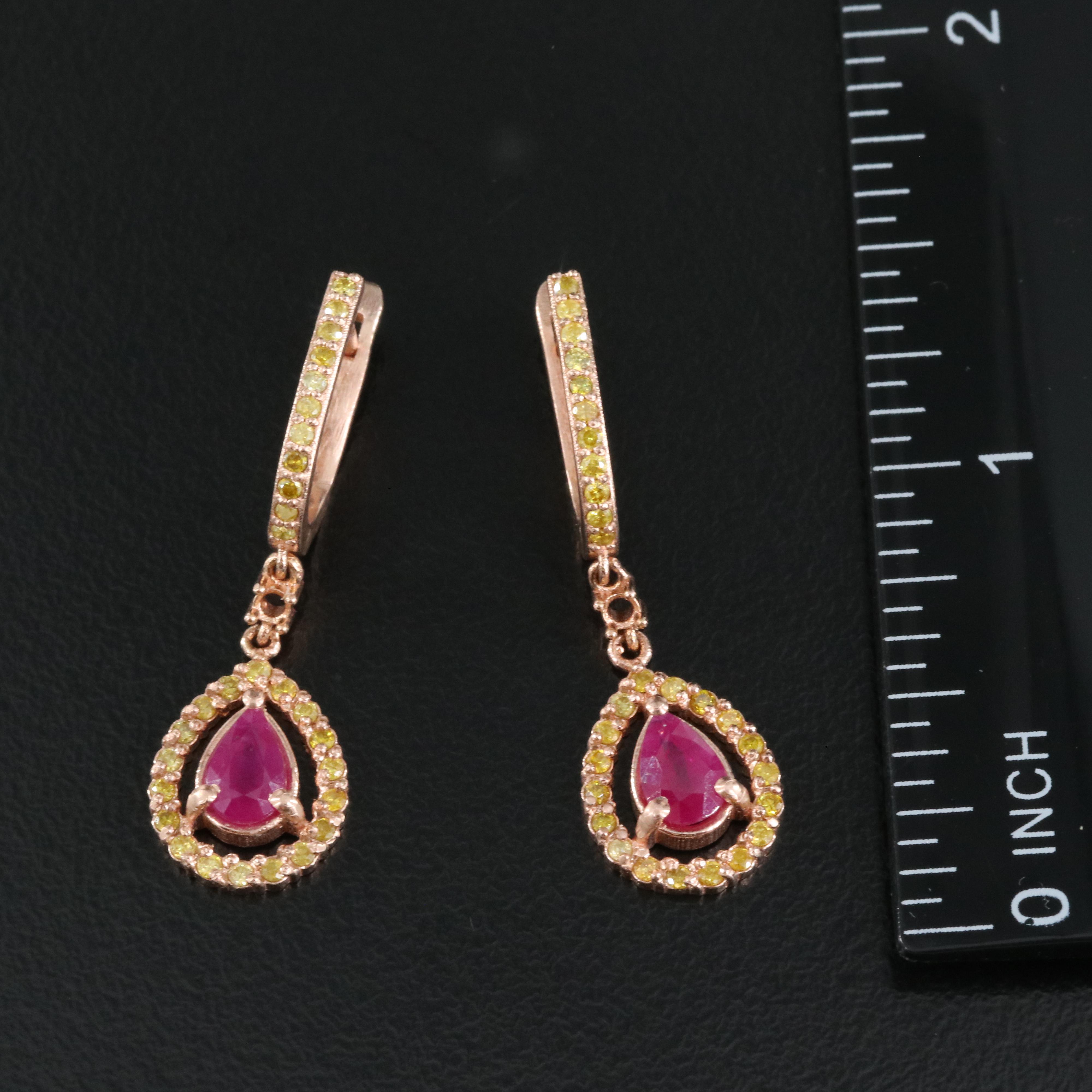 14K Rose Gold Ruby and Diamond Earrings