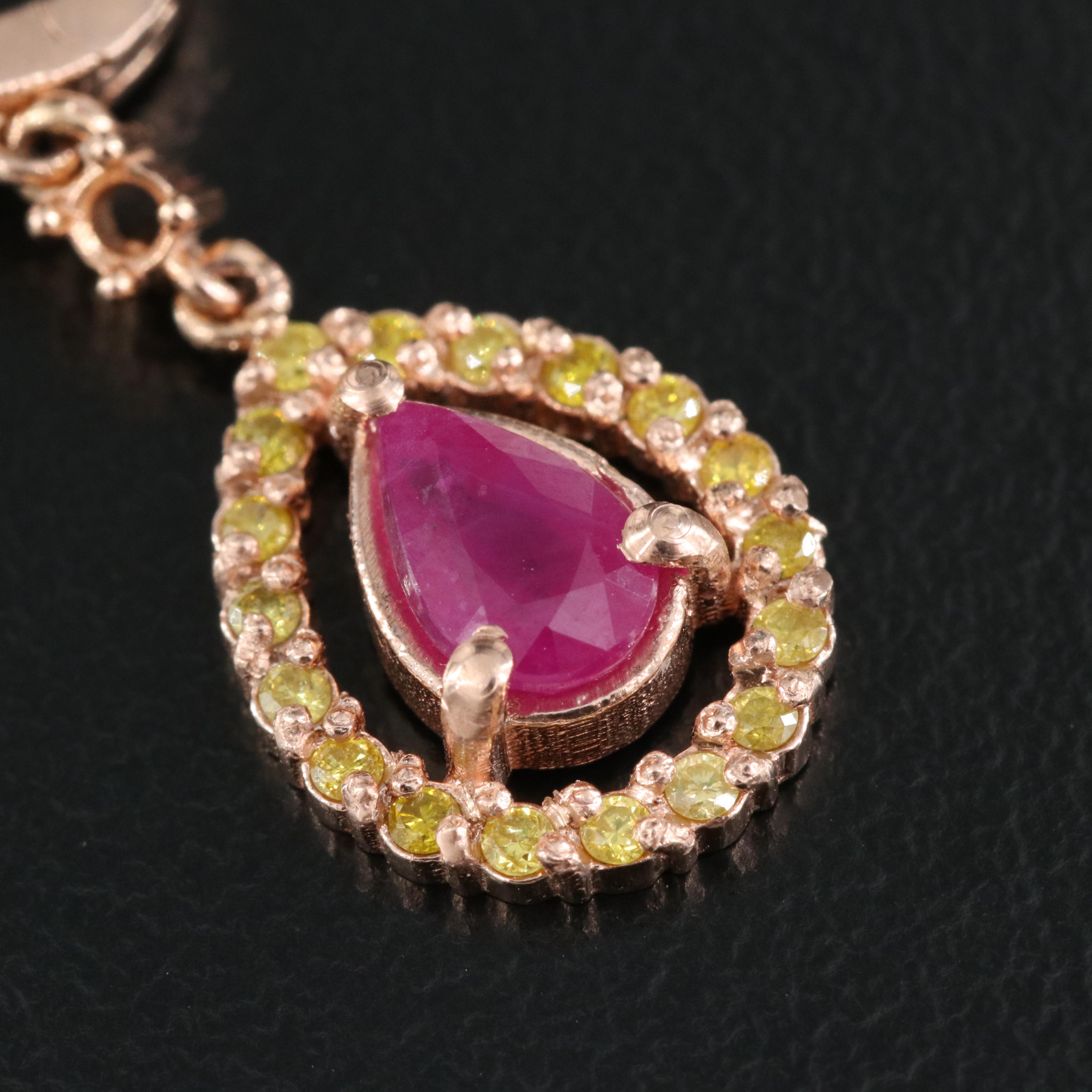 14K Rose Gold Ruby and Diamond Earrings