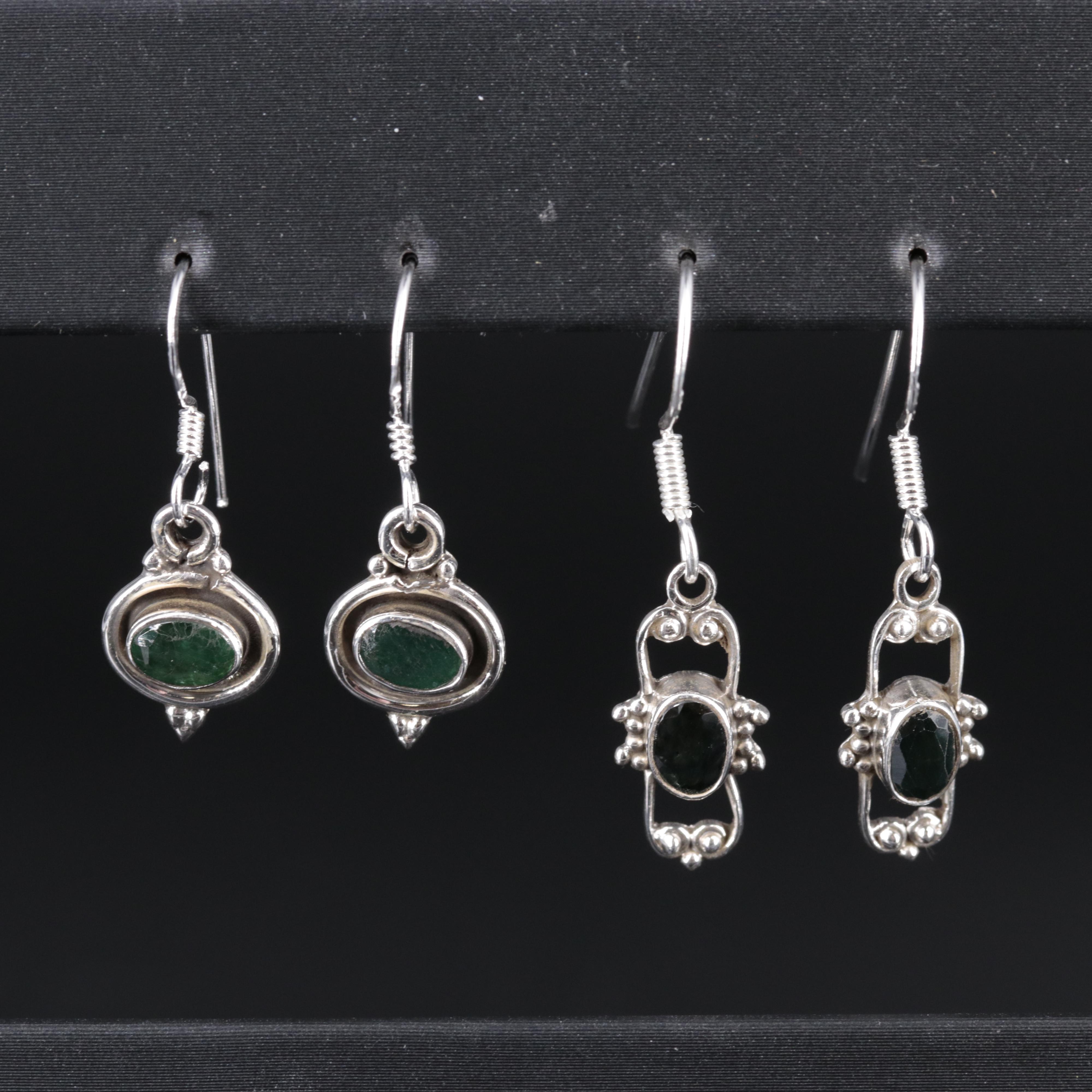 Sterling Silver Earring Collection Including Emerald and Sapphire