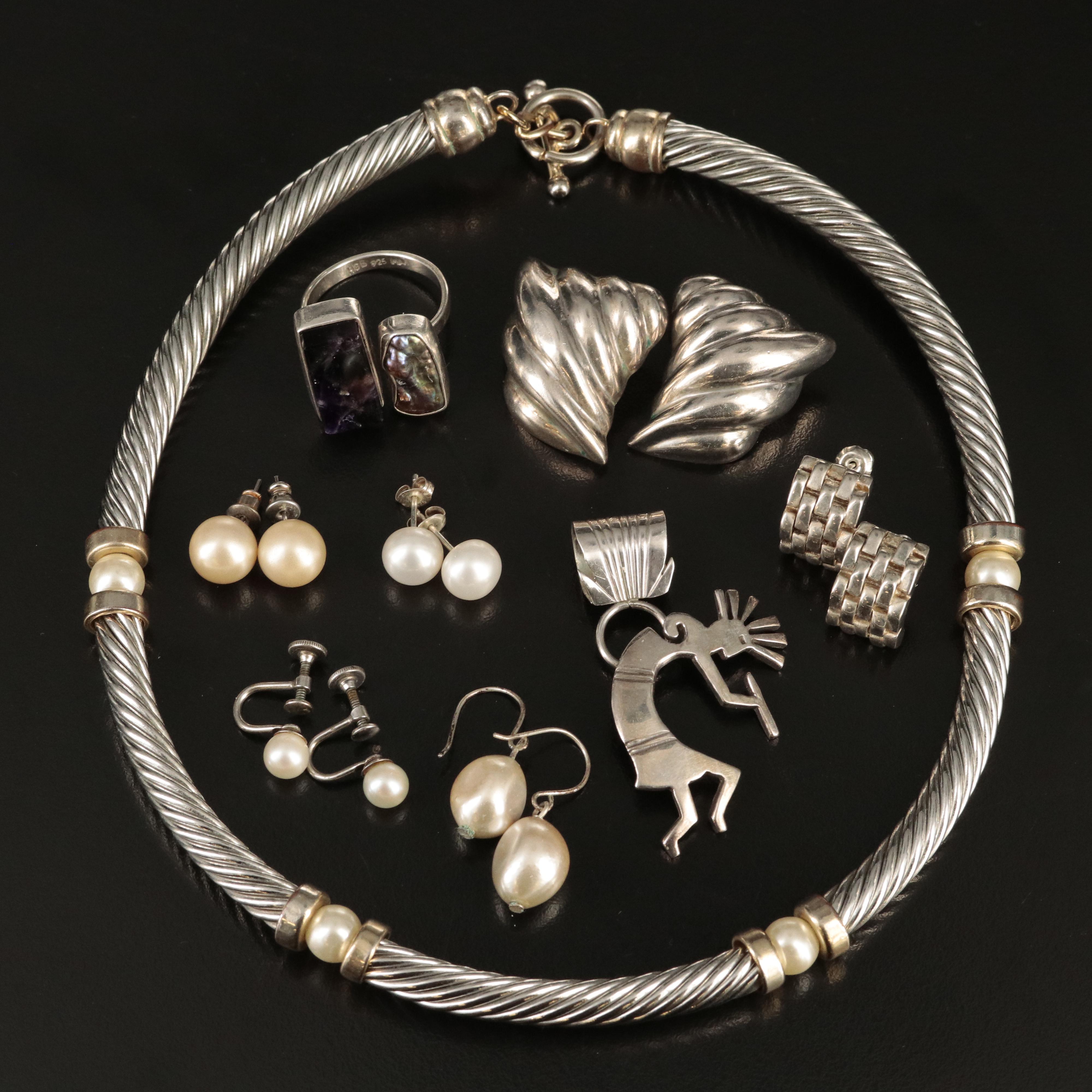 Sterling Grouping Including Kokopelli Pendant, Necklace, Ring and Earrings