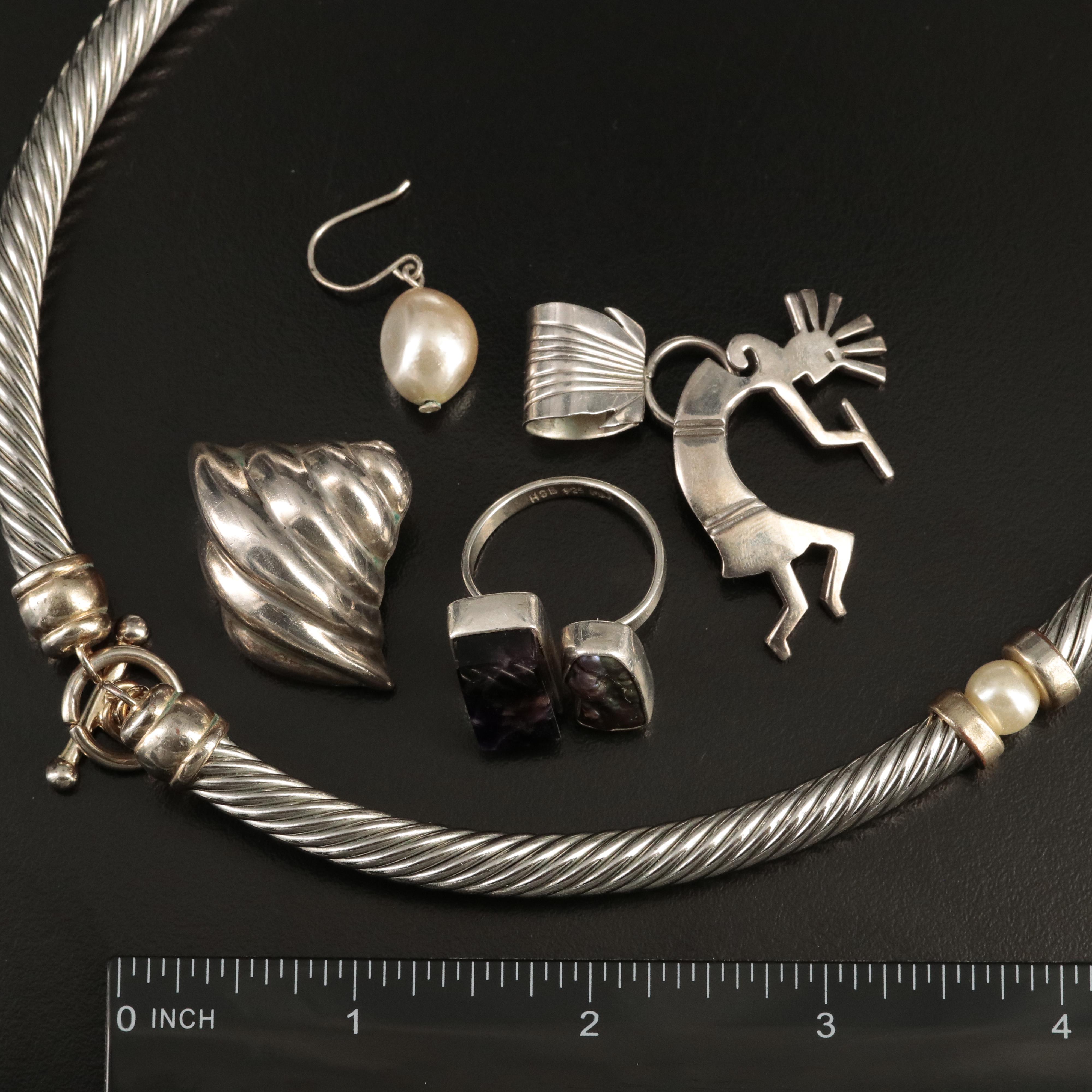 Sterling Grouping Including Kokopelli Pendant, Necklace, Ring and Earrings