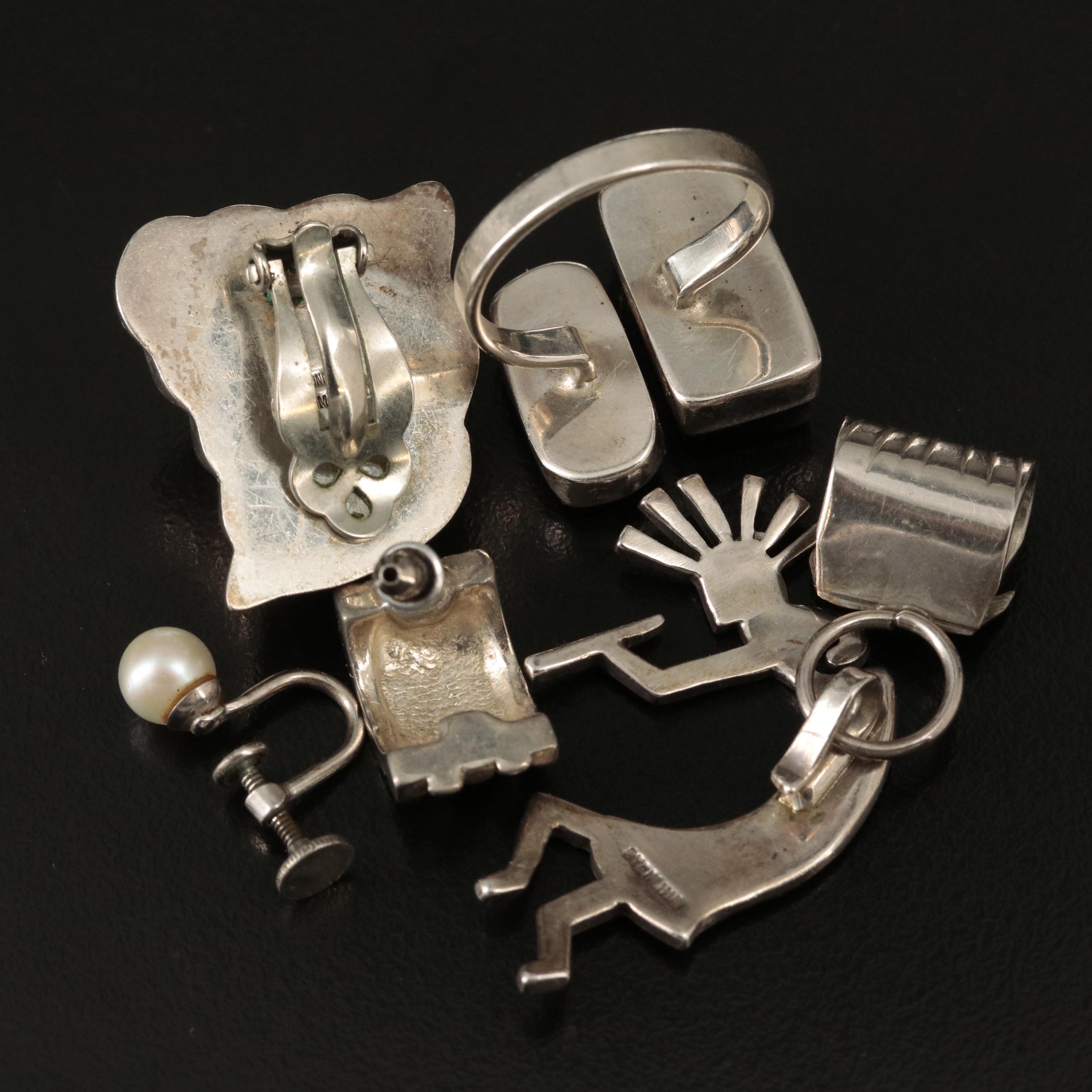 Sterling Grouping Including Kokopelli Pendant, Necklace, Ring and Earrings