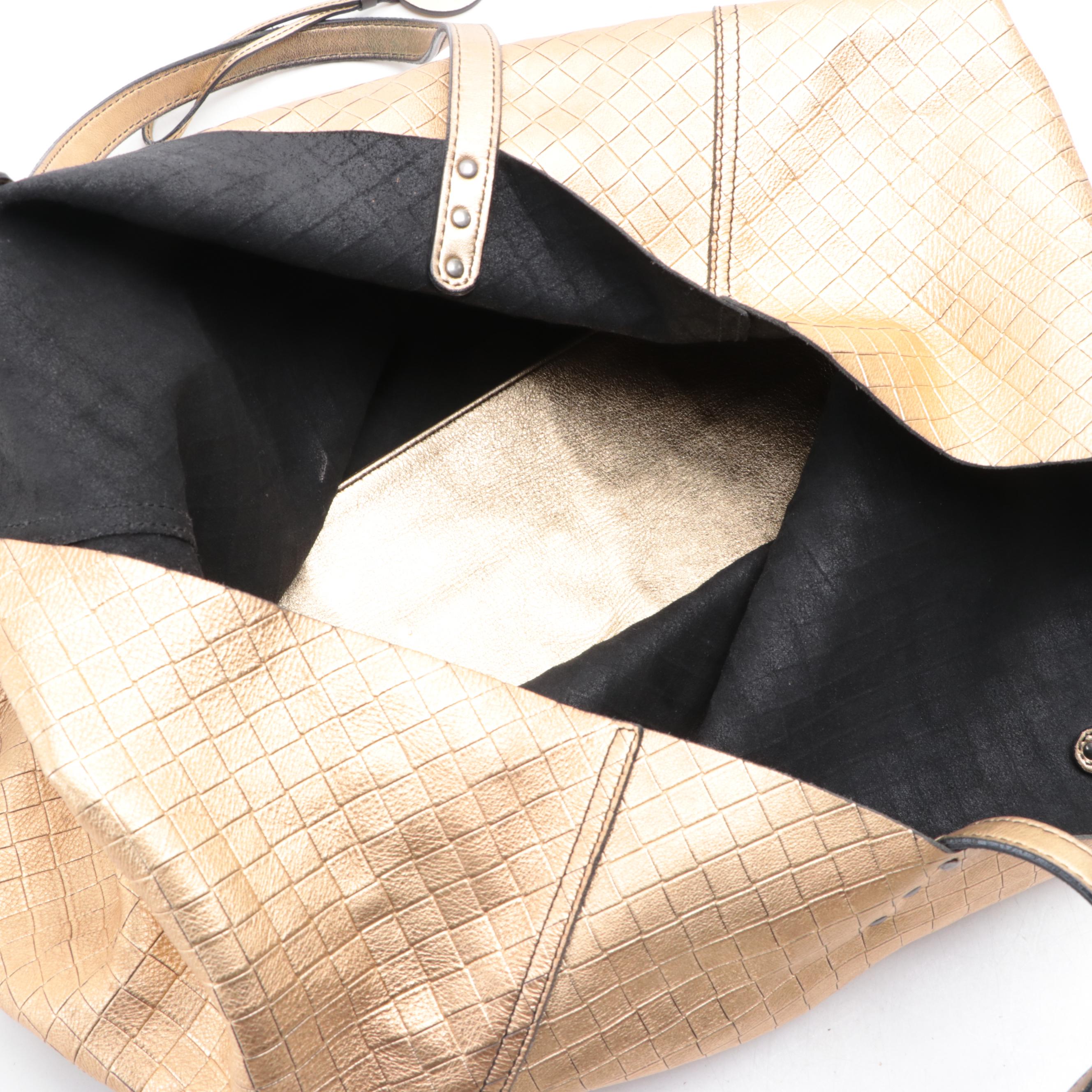 Bottega Veneta Large Tote in Metallic Intreccio Mirage Leather