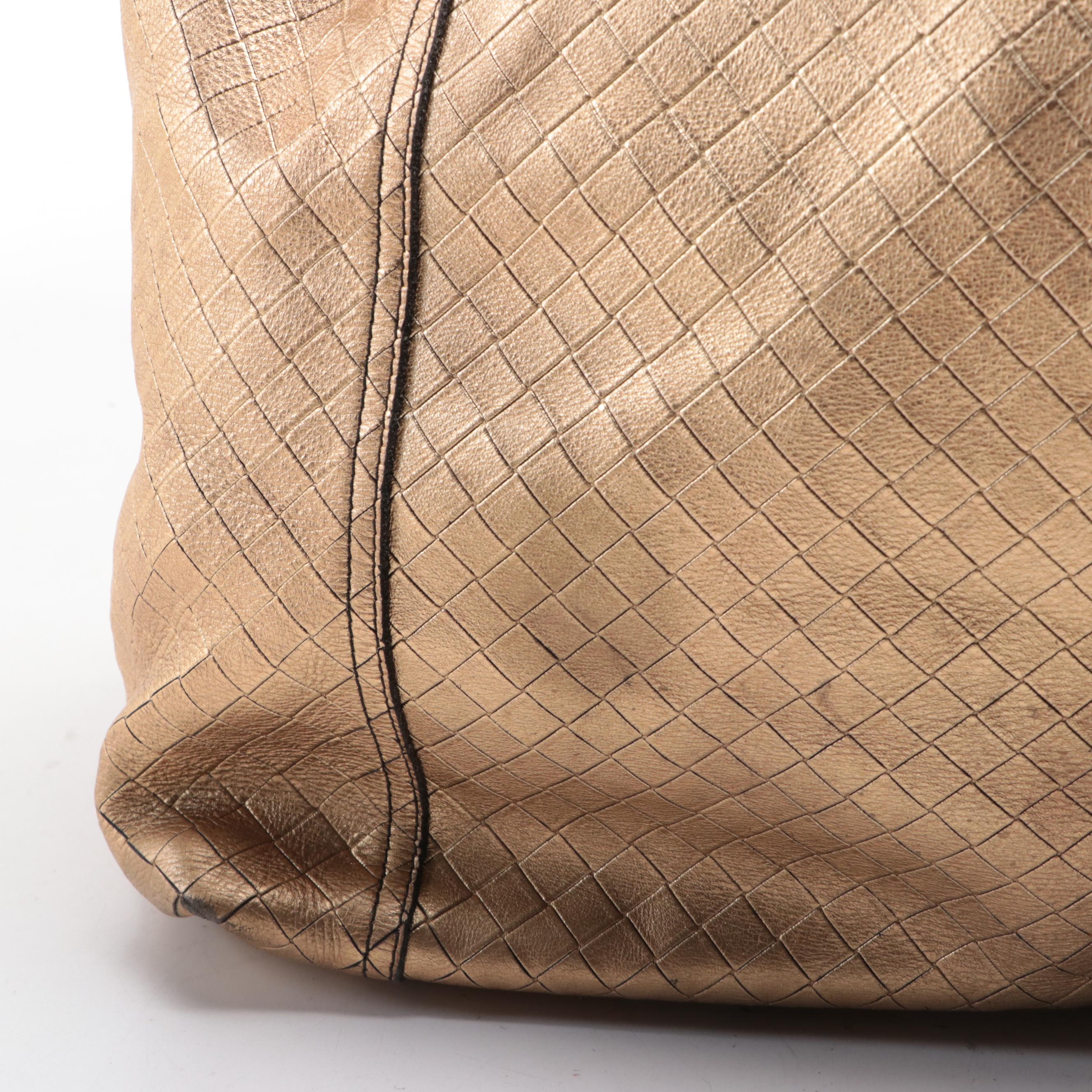 Bottega Veneta Large Tote in Metallic Intreccio Mirage Leather