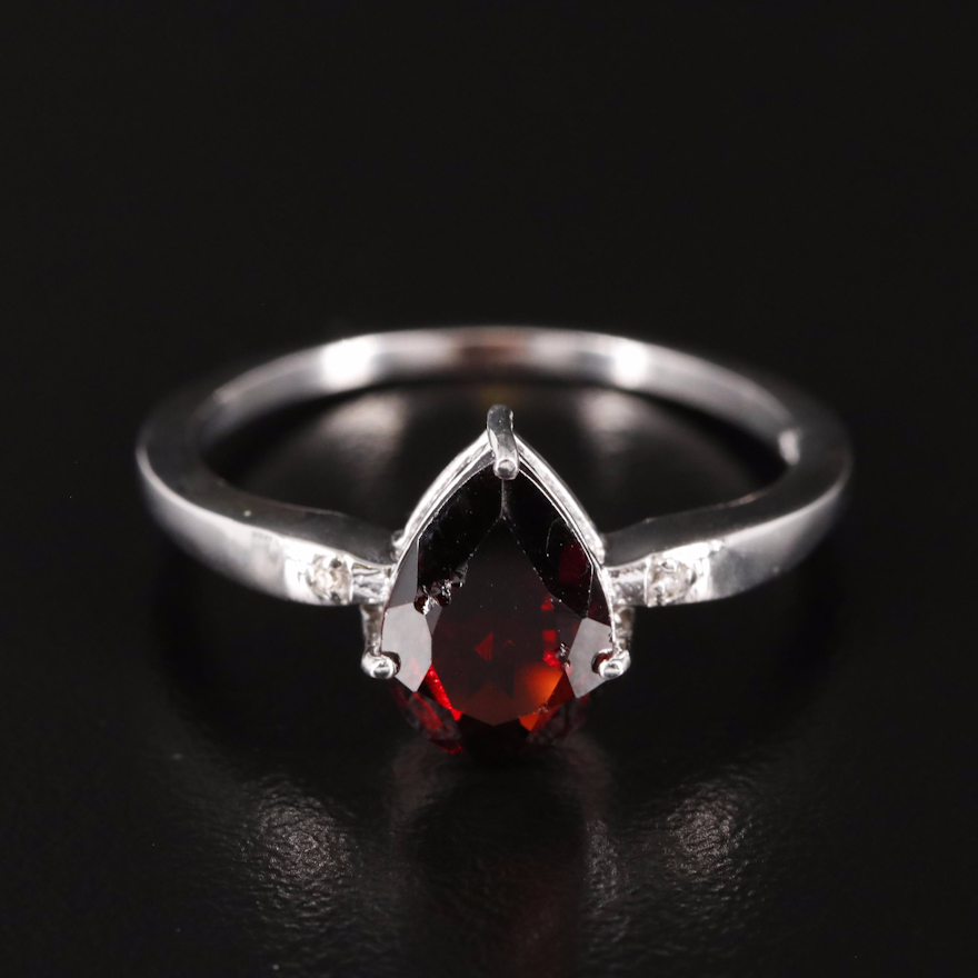 Sterling Garnet and Diamond Ring