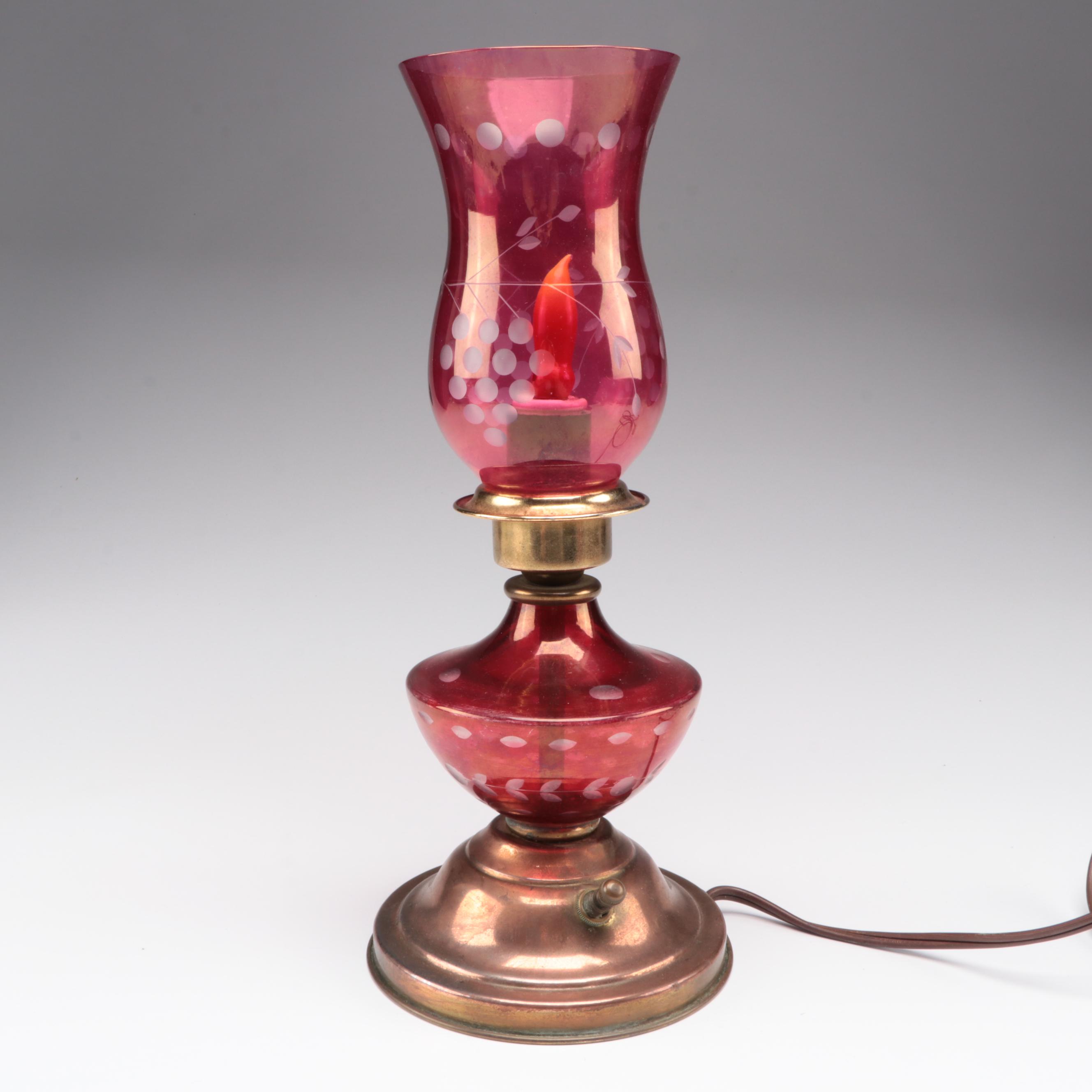 Pair of Bohemian Style Cranberry Flash Boudoir Lamps