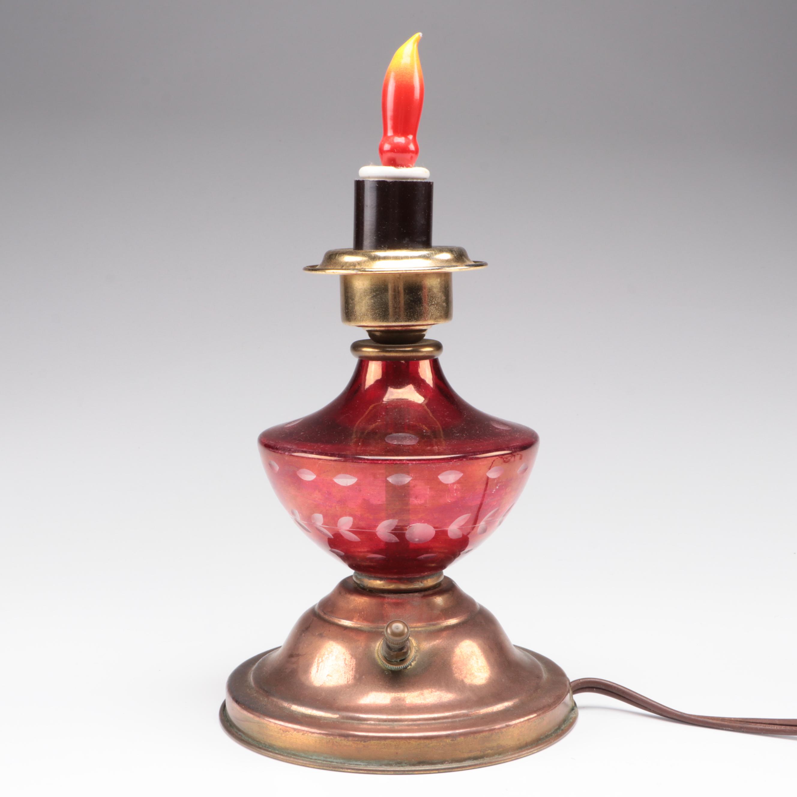 Pair of Bohemian Style Cranberry Flash Boudoir Lamps