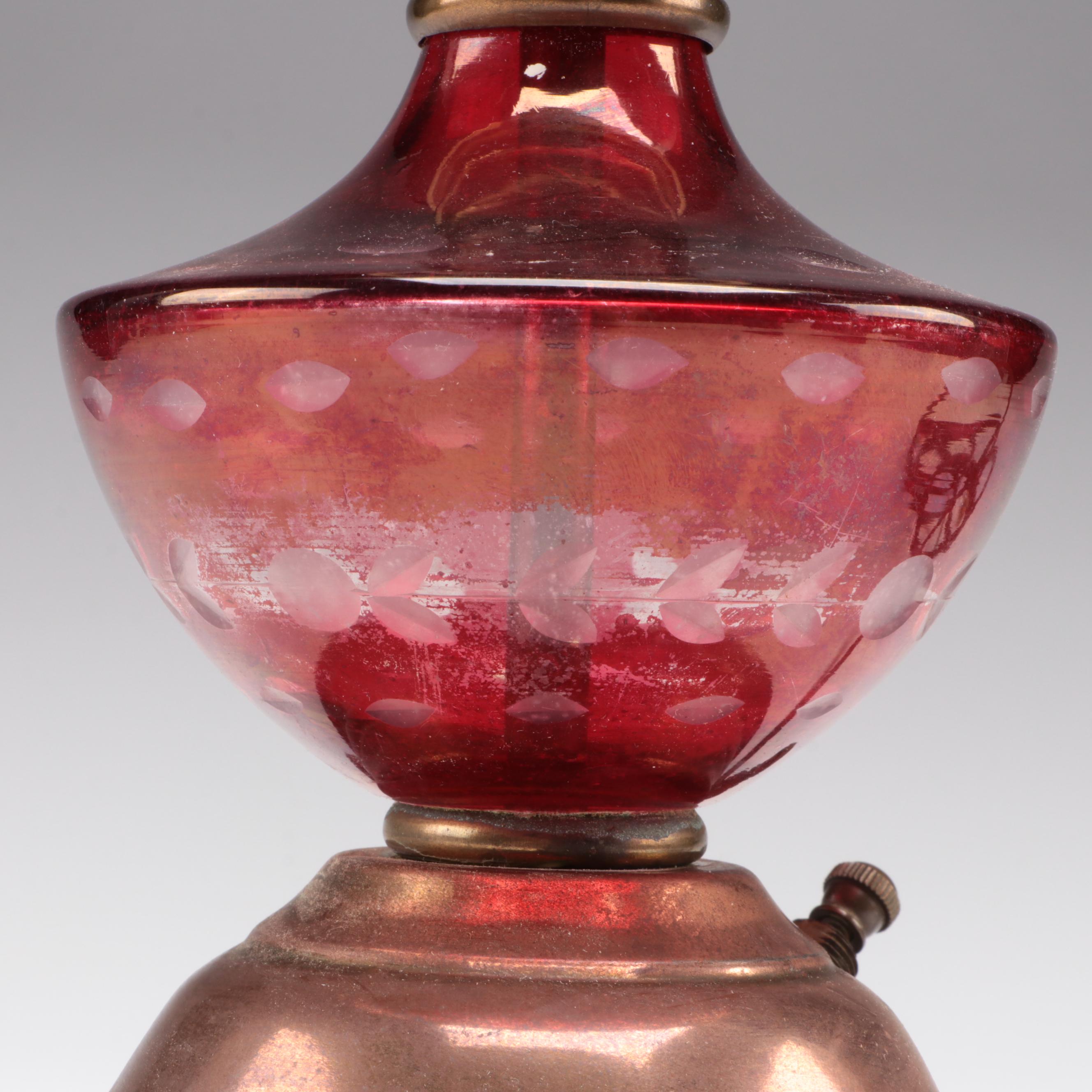 Pair of Bohemian Style Cranberry Flash Boudoir Lamps