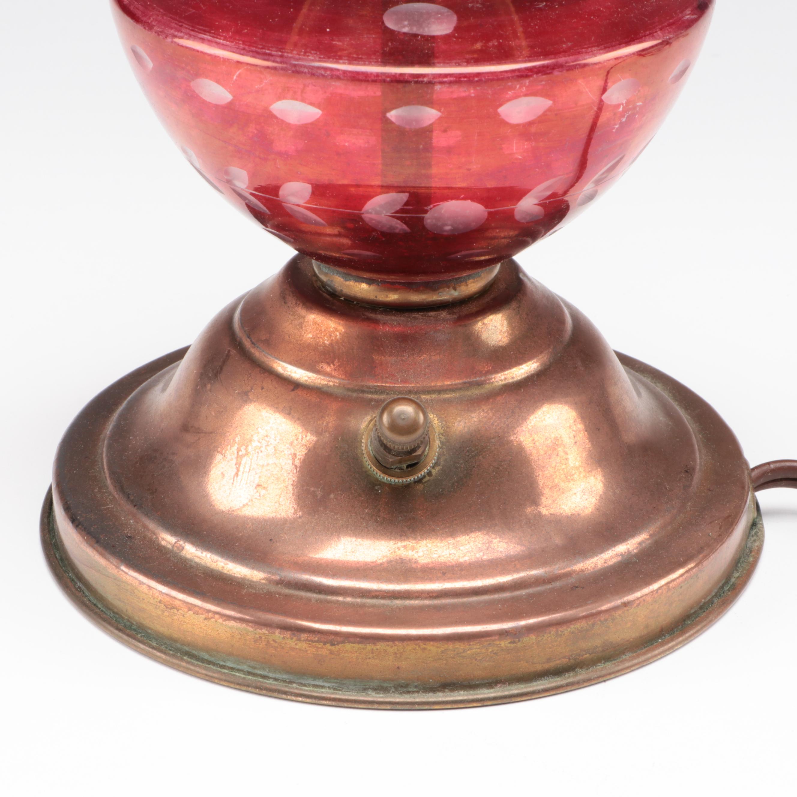 Pair of Bohemian Style Cranberry Flash Boudoir Lamps