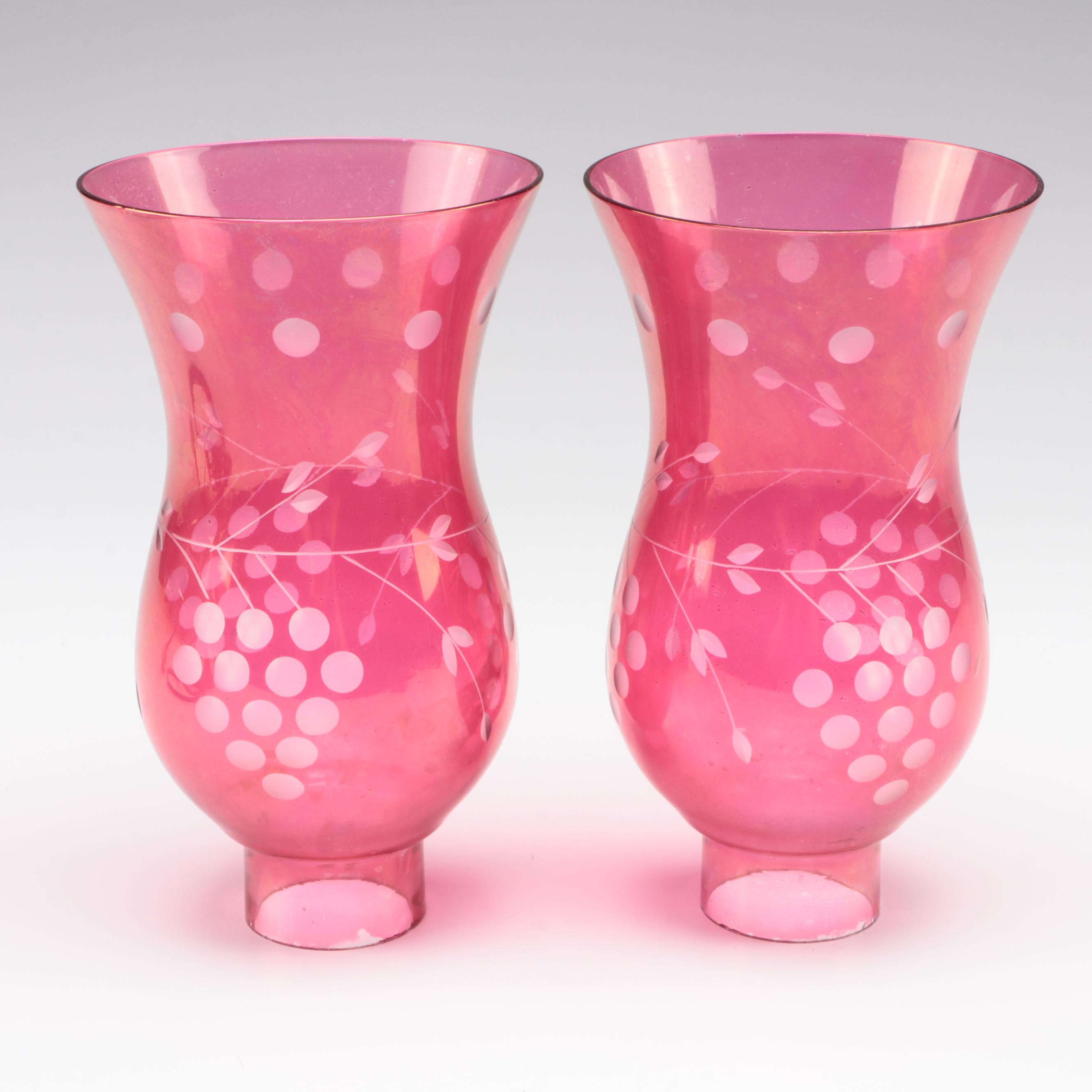 Pair of Bohemian Style Cranberry Flash Boudoir Lamps