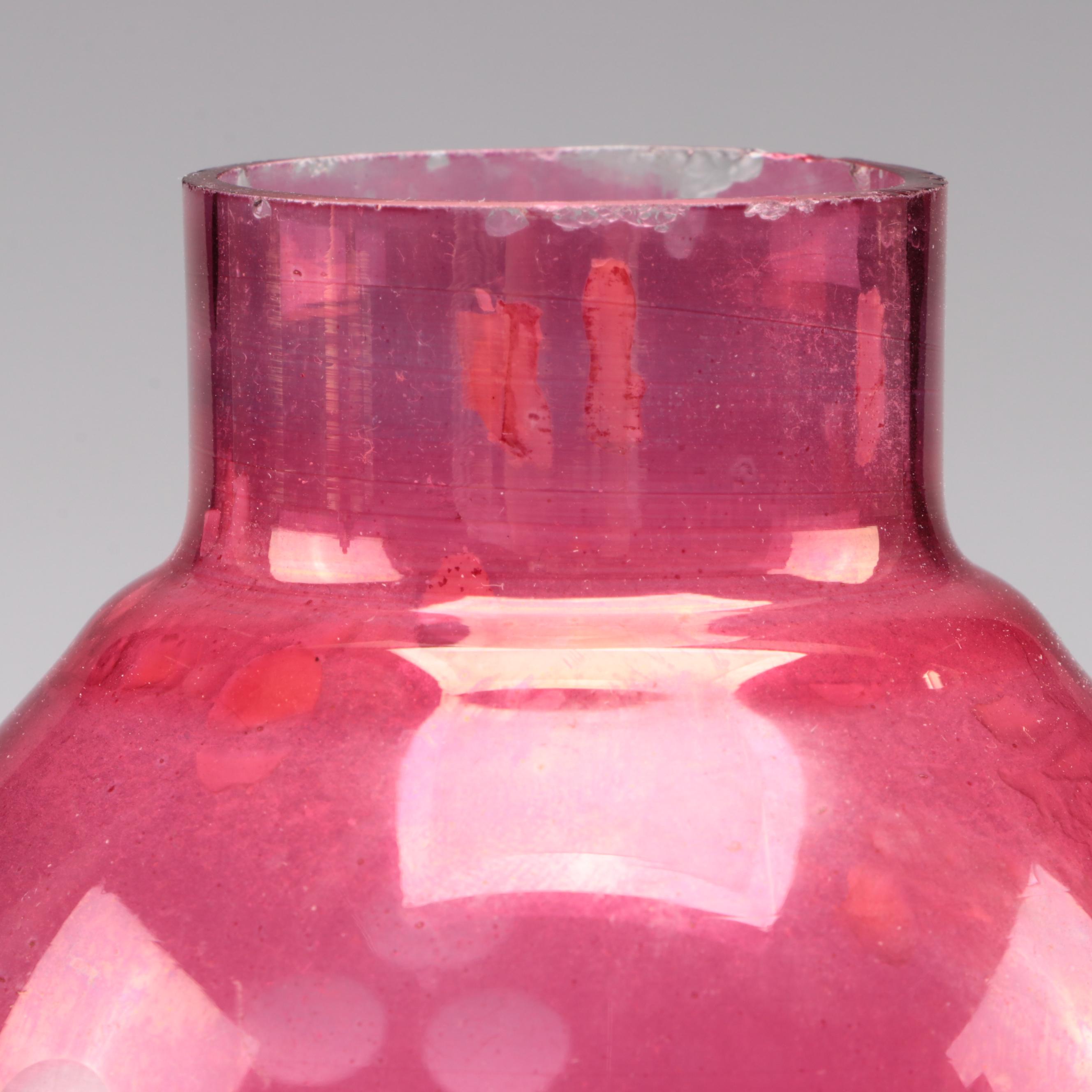 Pair of Bohemian Style Cranberry Flash Boudoir Lamps