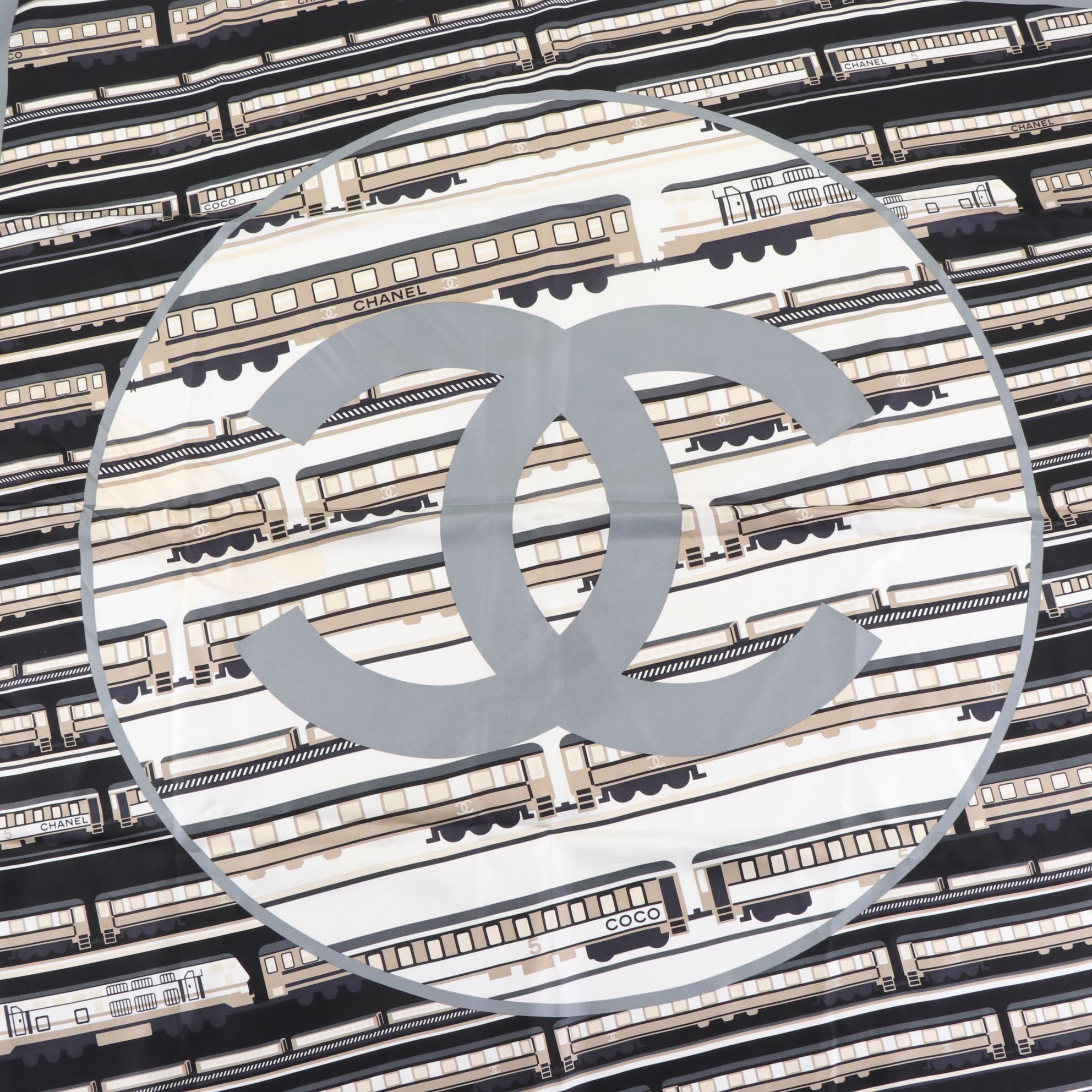 Chanel CC Train Print Silk Scarf
