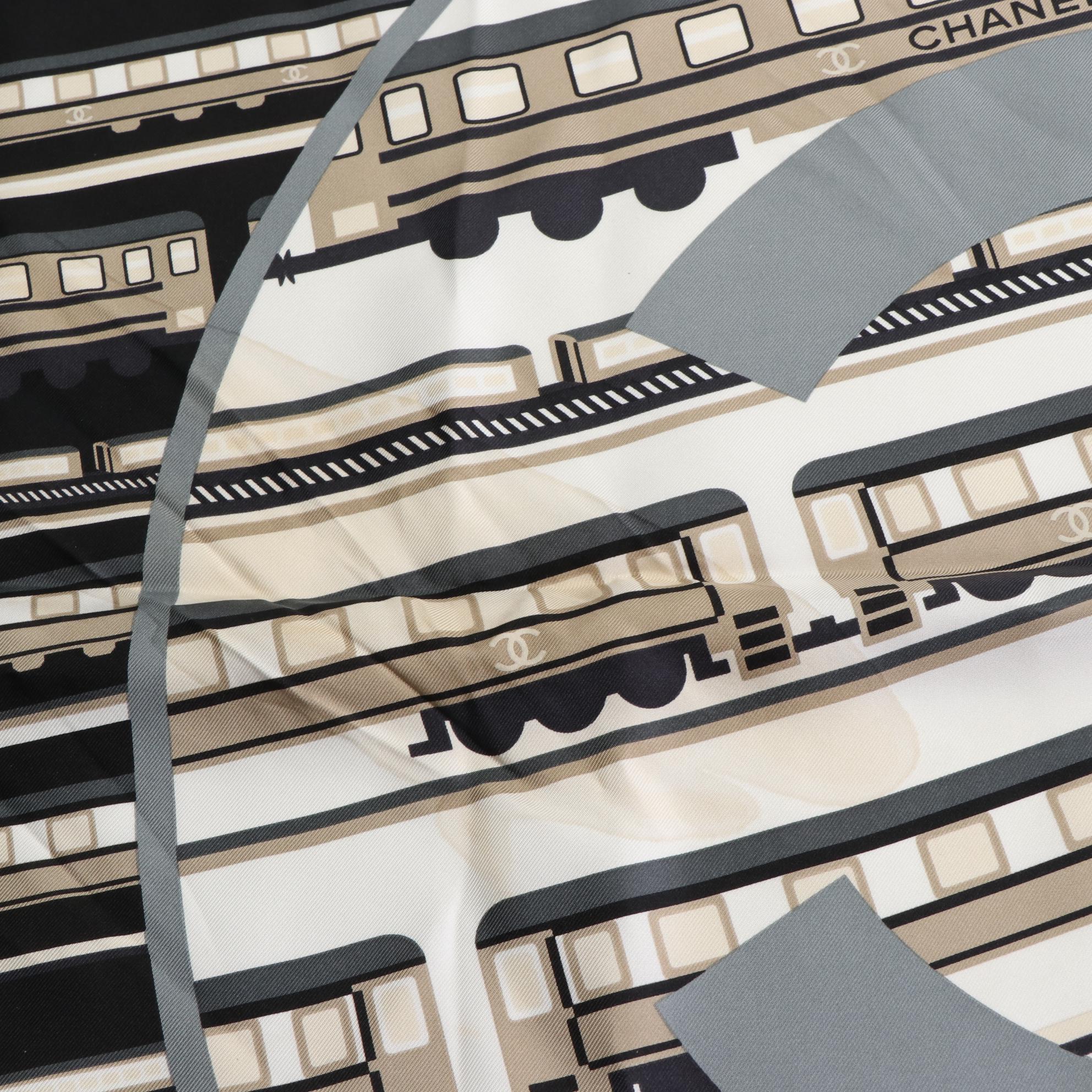 Chanel CC Train Print Silk Scarf