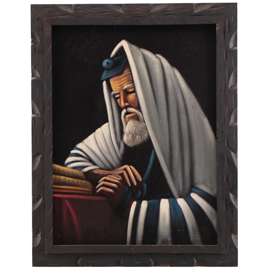 Acrylic Painting of Rabbi Scholar Reading Scripture