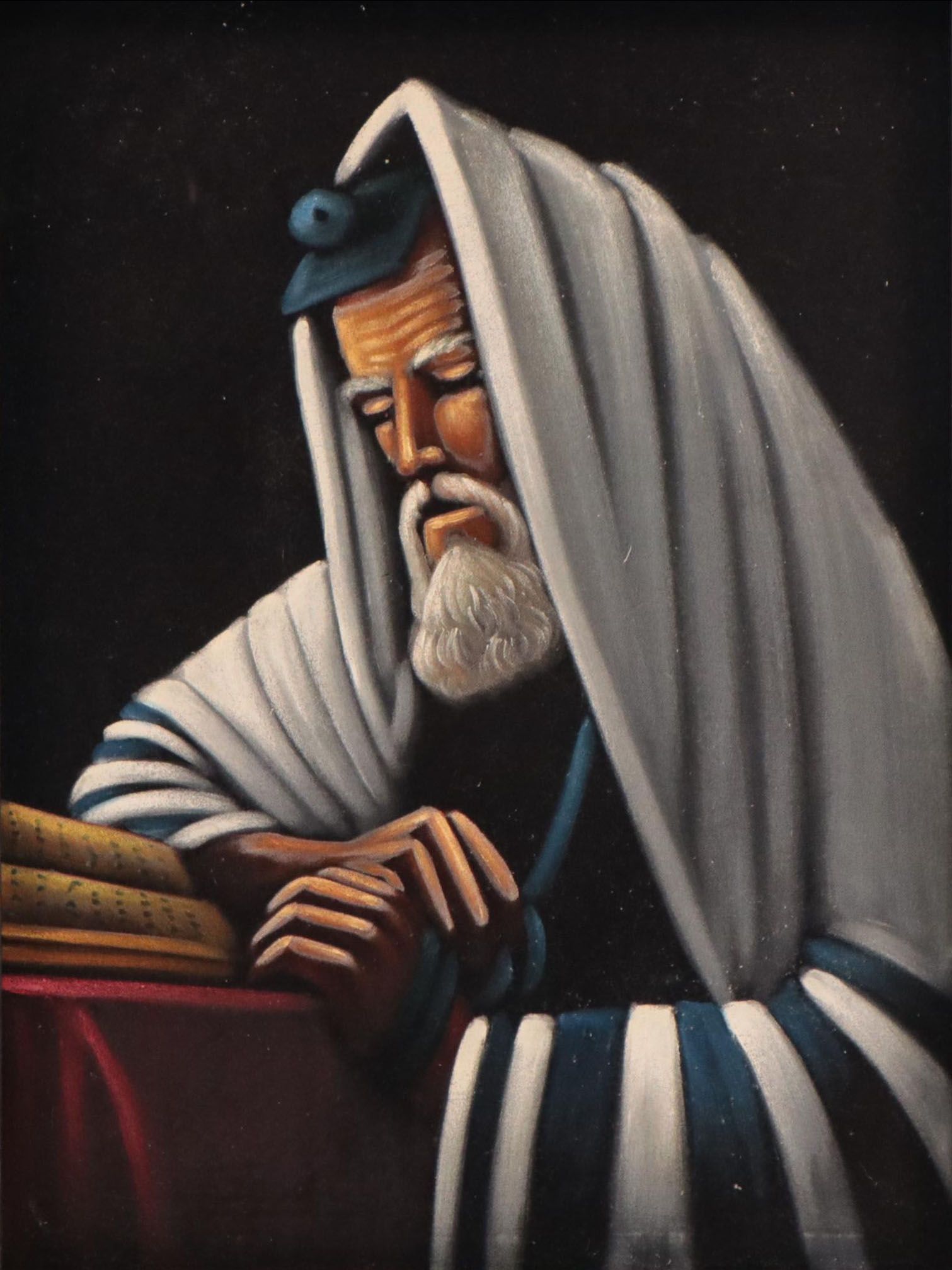 Acrylic Painting of Rabbi Scholar Reading Scripture