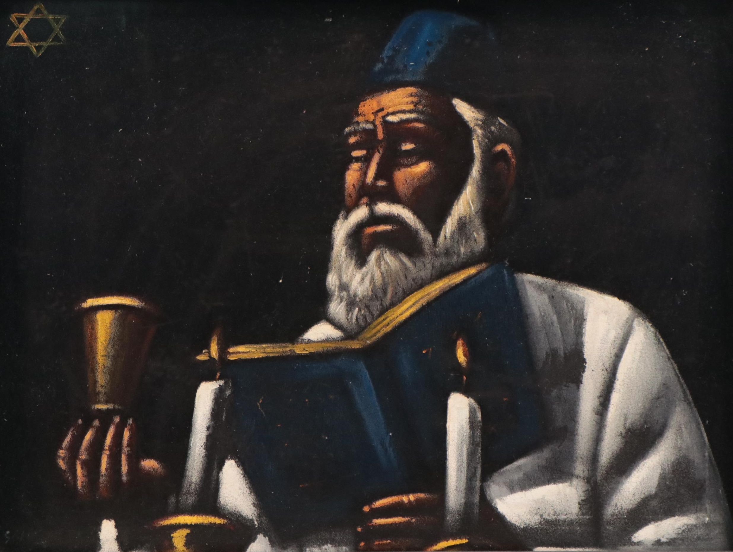 Acrylic Painting of Rabbi With Scripture and Cup