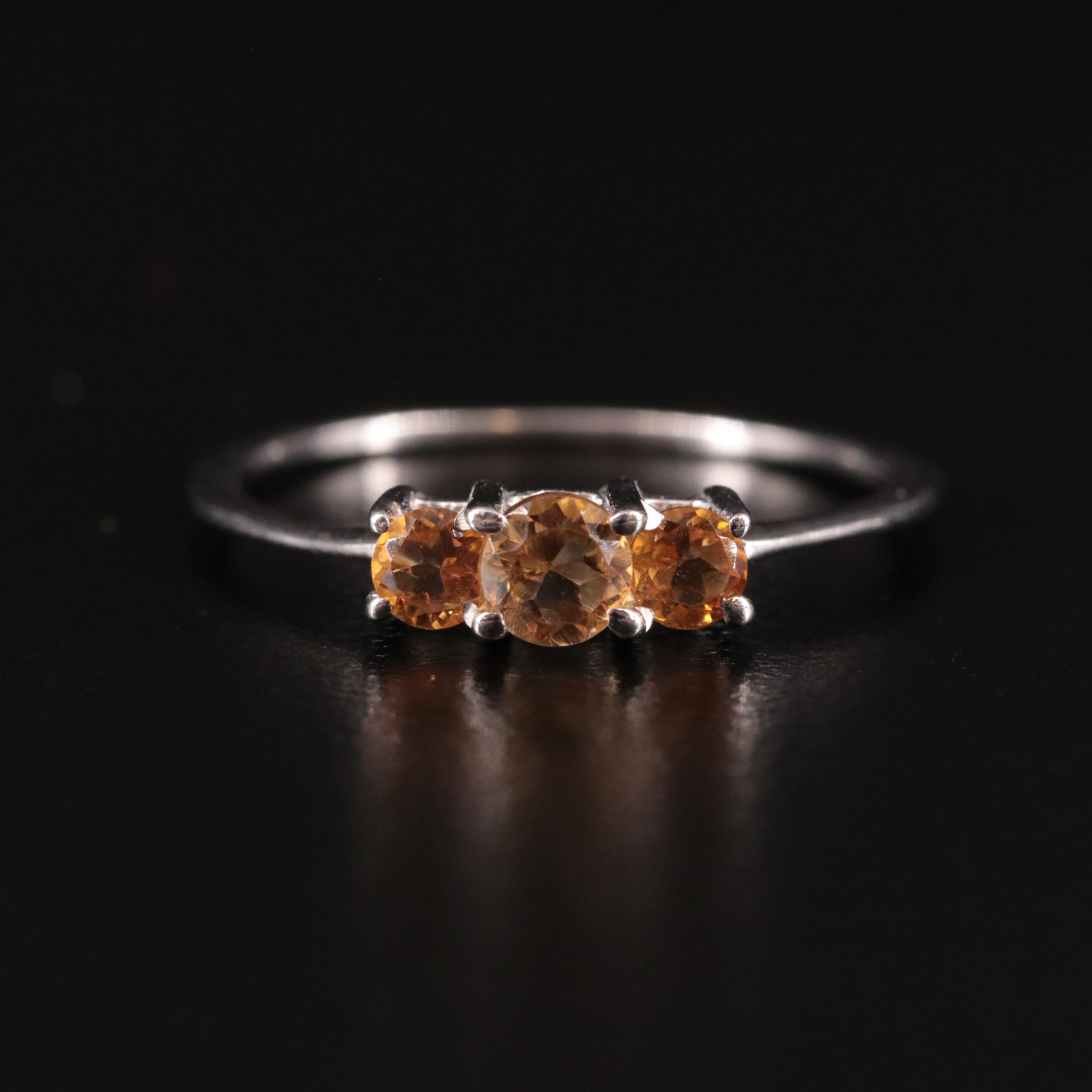 Sterling Citrine Three Stone Ring