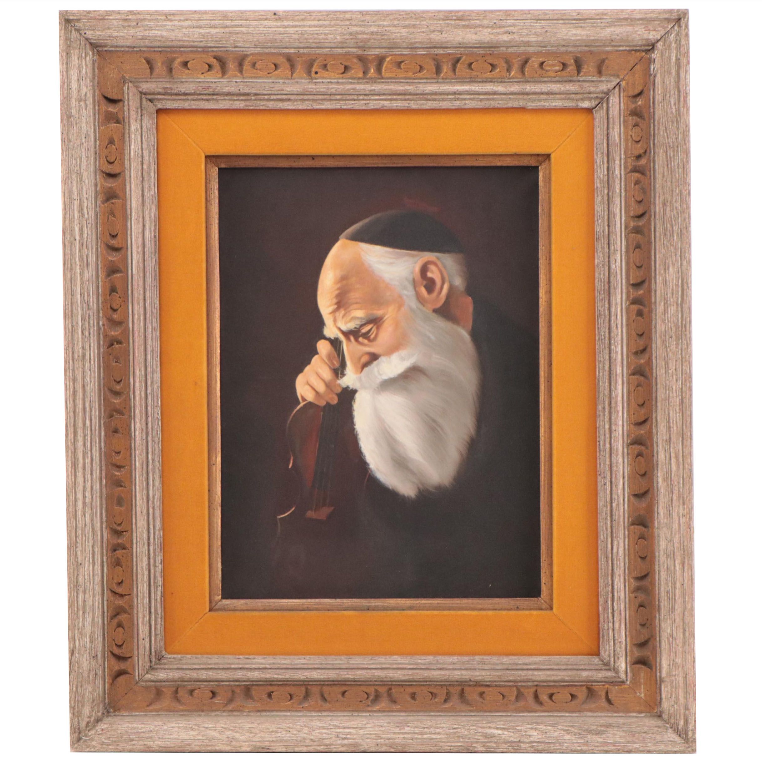 Oil Painting Portrait of Jewish Man With Violin