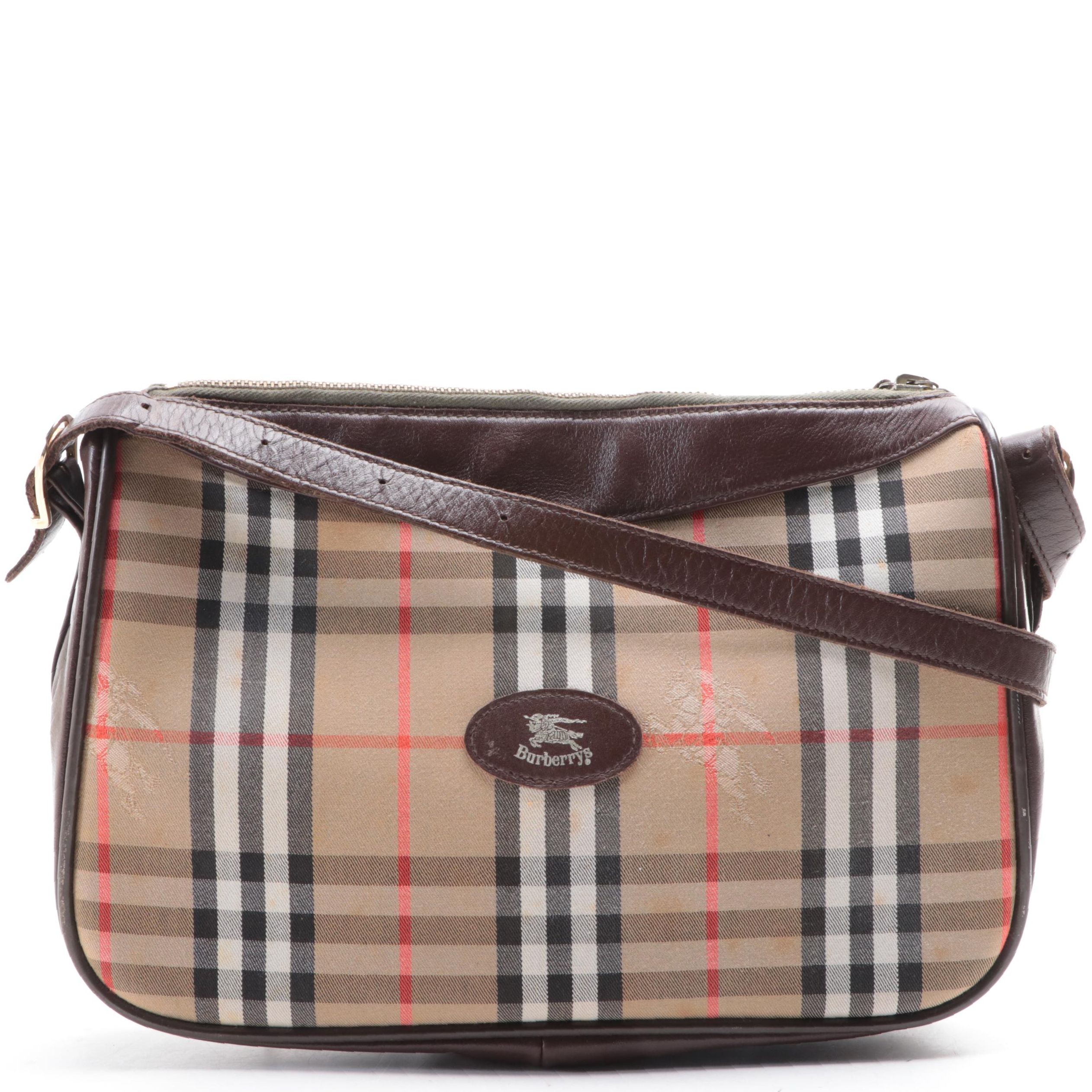 Burberry Haymarket Check Shoulder Bag with Leather Trim
