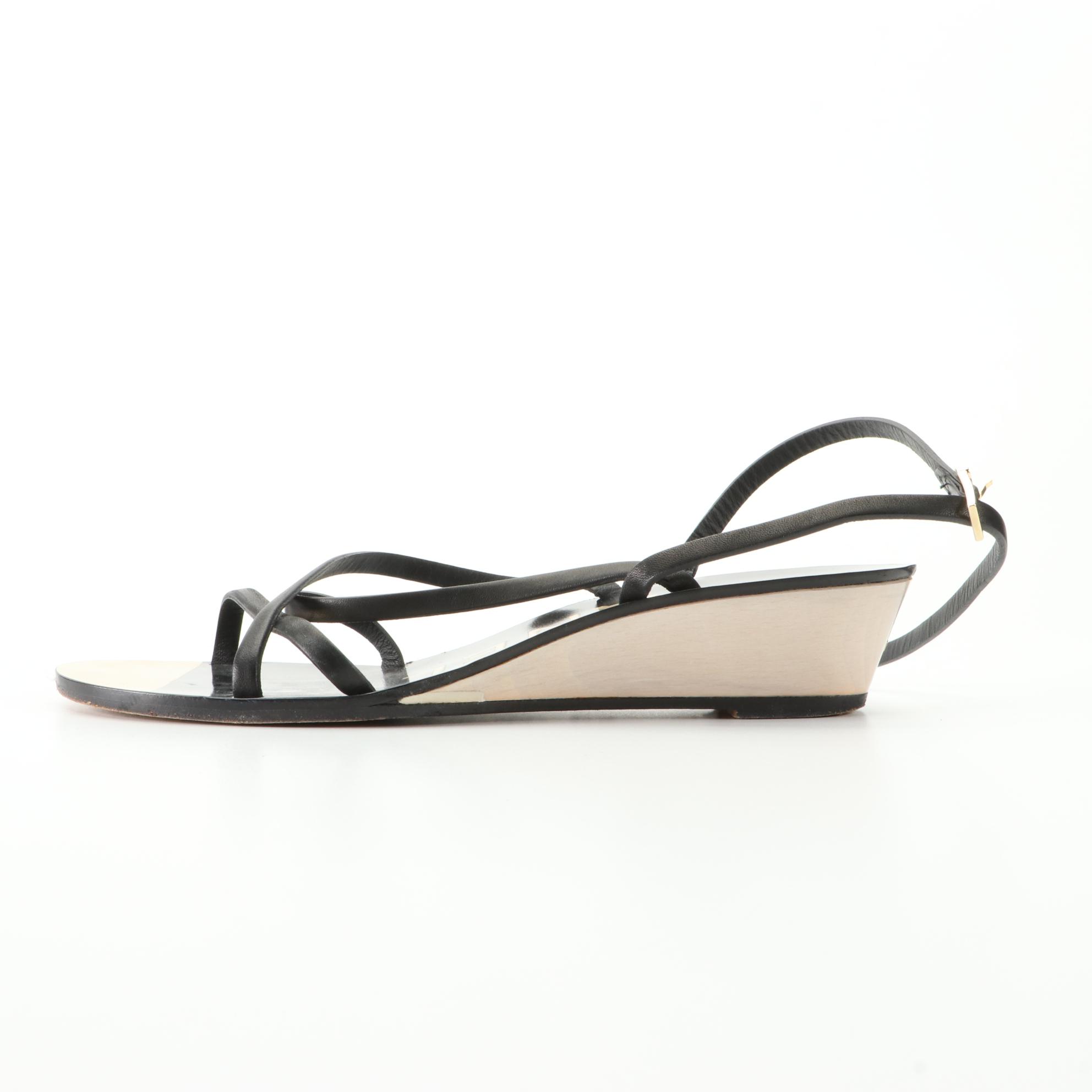 Chanel Strappy Wedge Sandals in Black Leather