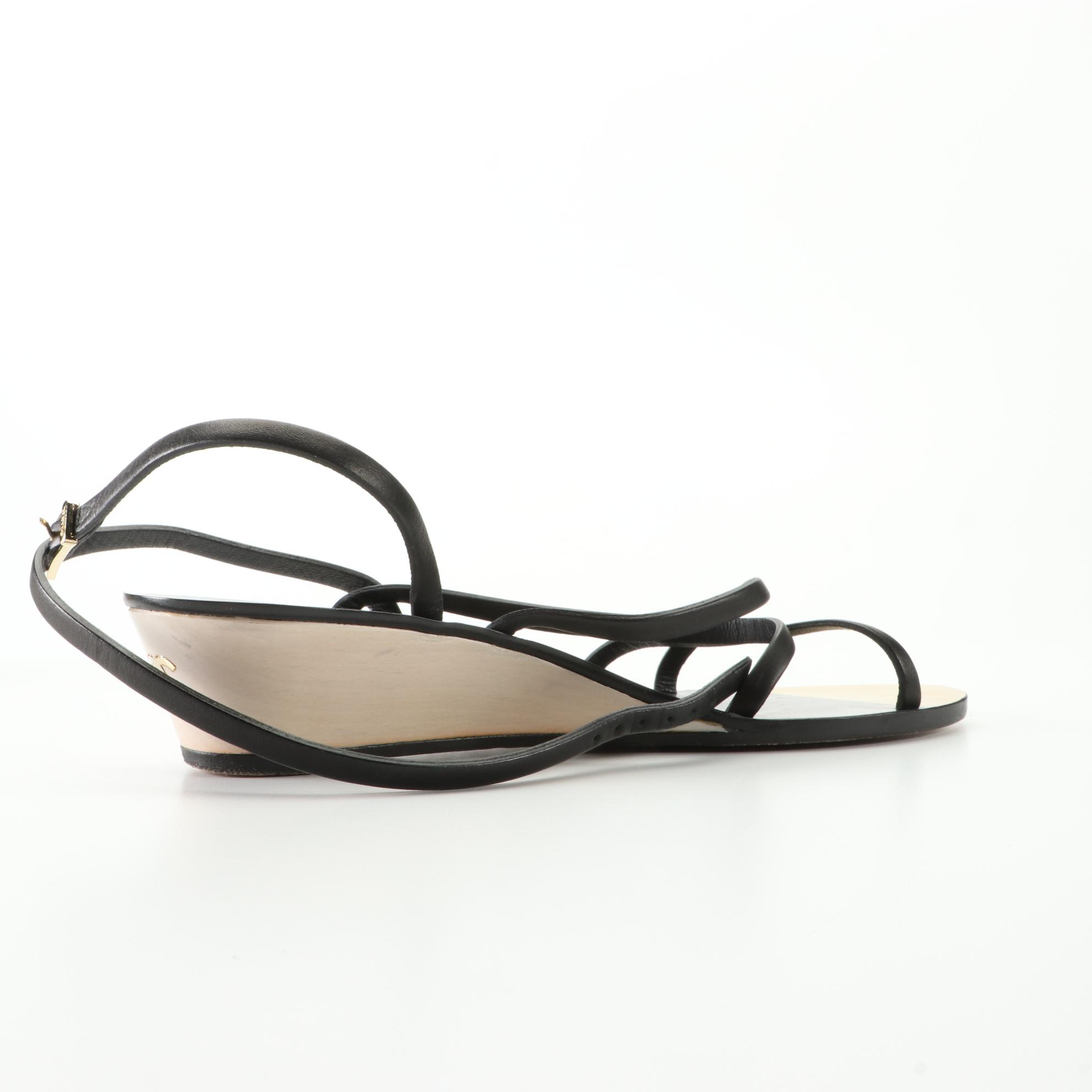 Chanel Strappy Wedge Sandals in Black Leather