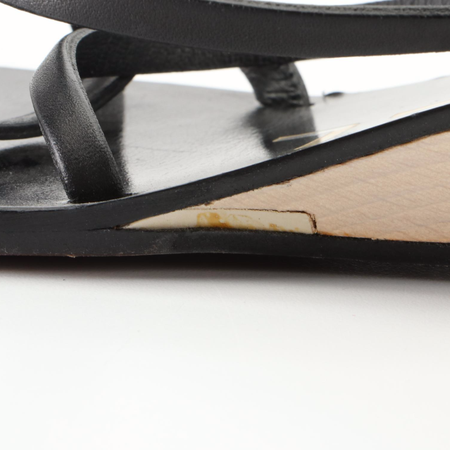 Chanel Strappy Wedge Sandals in Black Leather