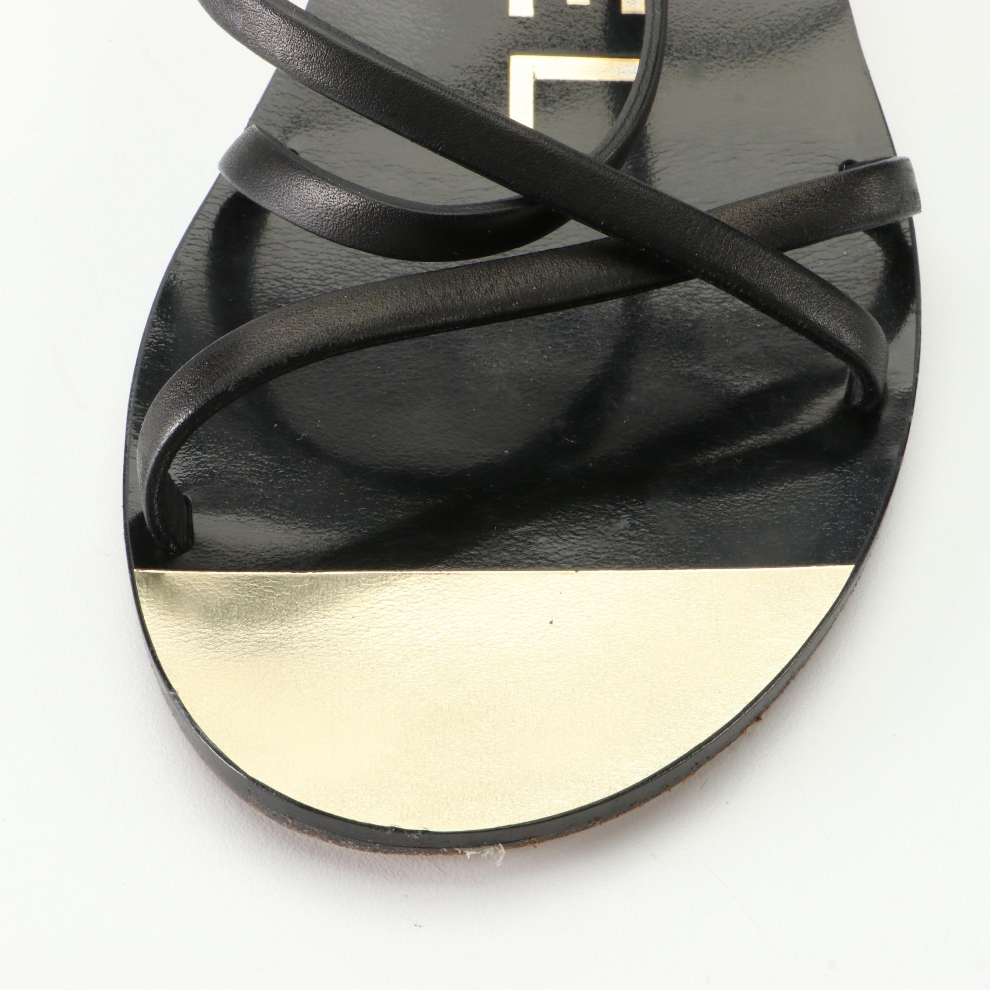 Chanel Strappy Wedge Sandals in Black Leather