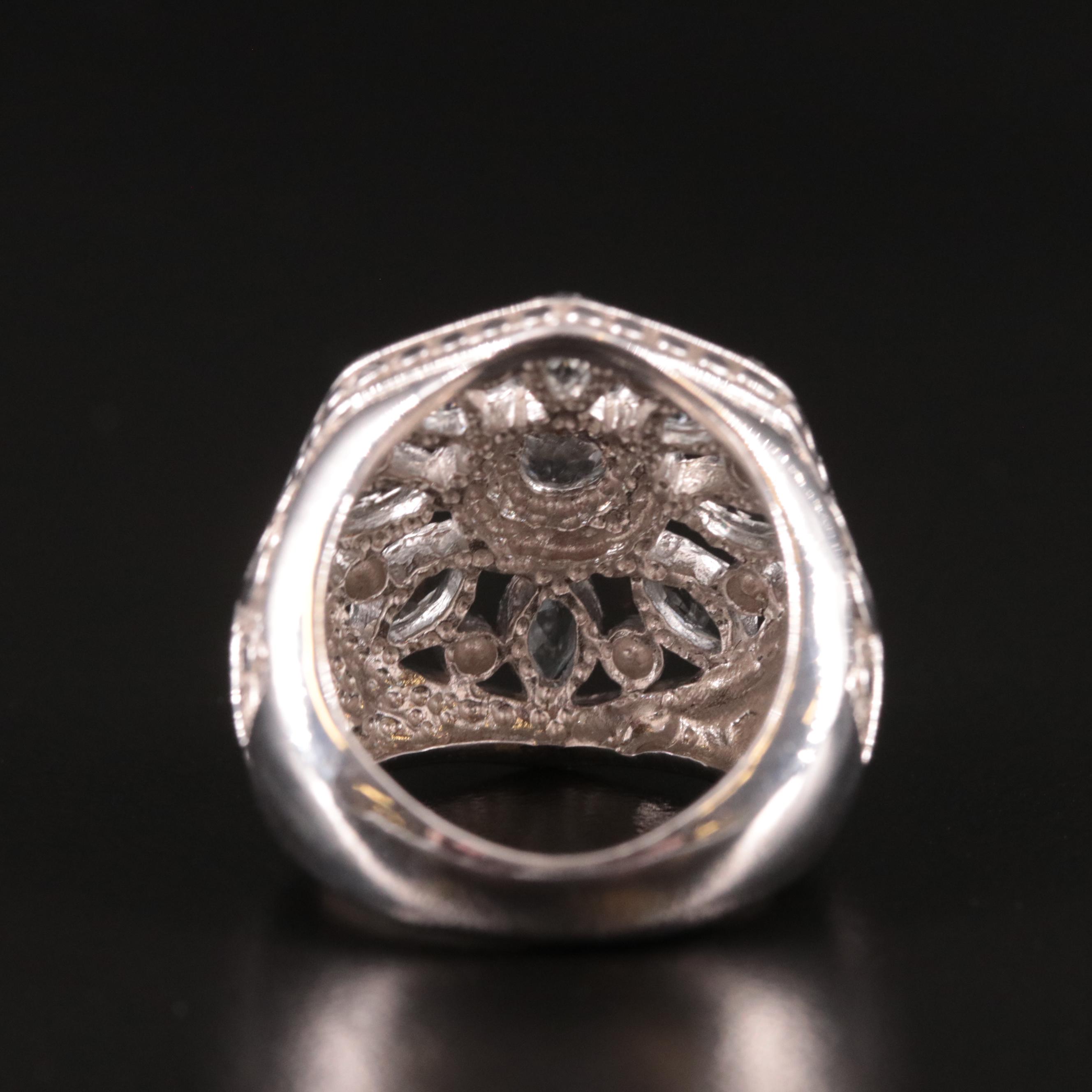 Sterling Aquamarine Open Work Foliate Ring