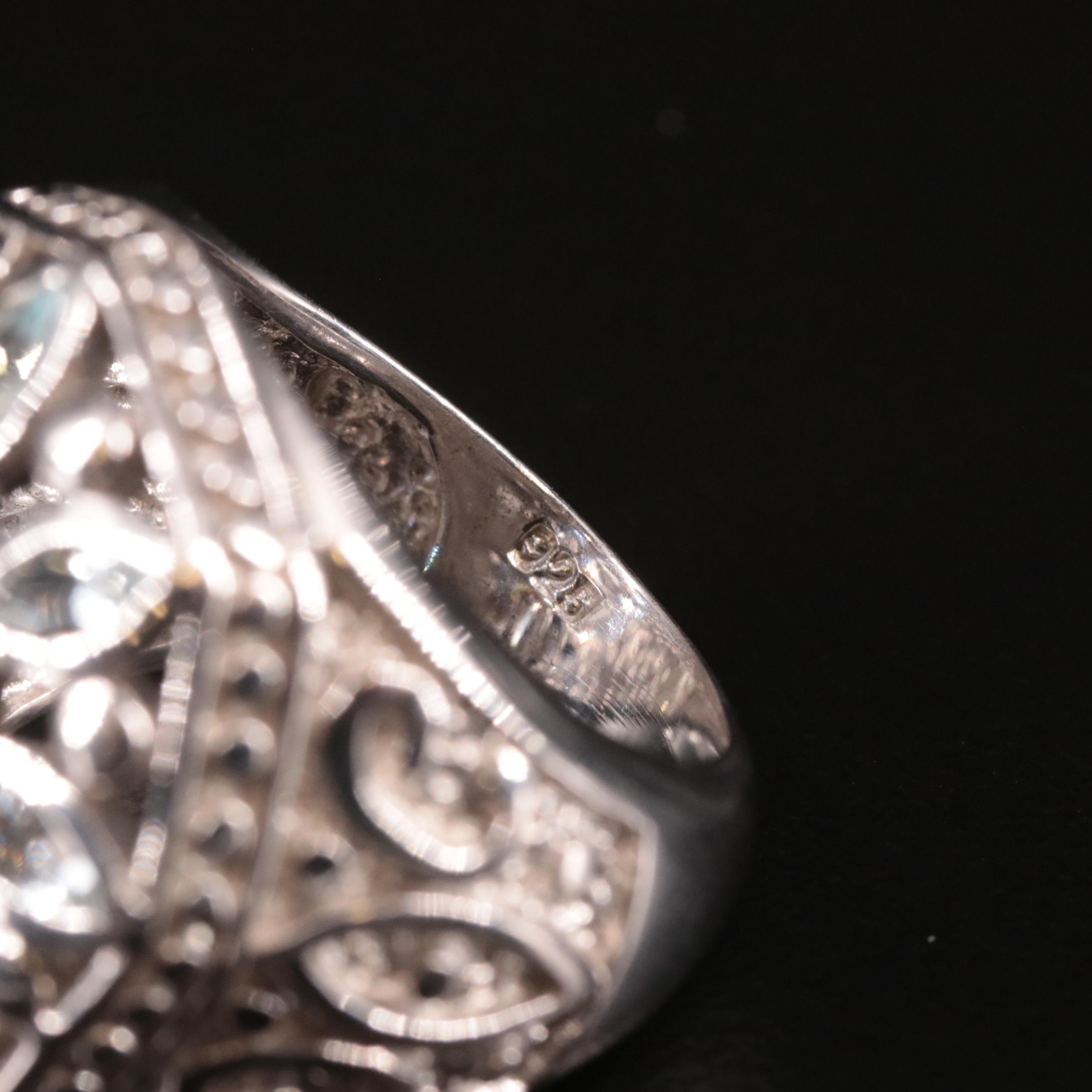 Sterling Aquamarine Open Work Foliate Ring