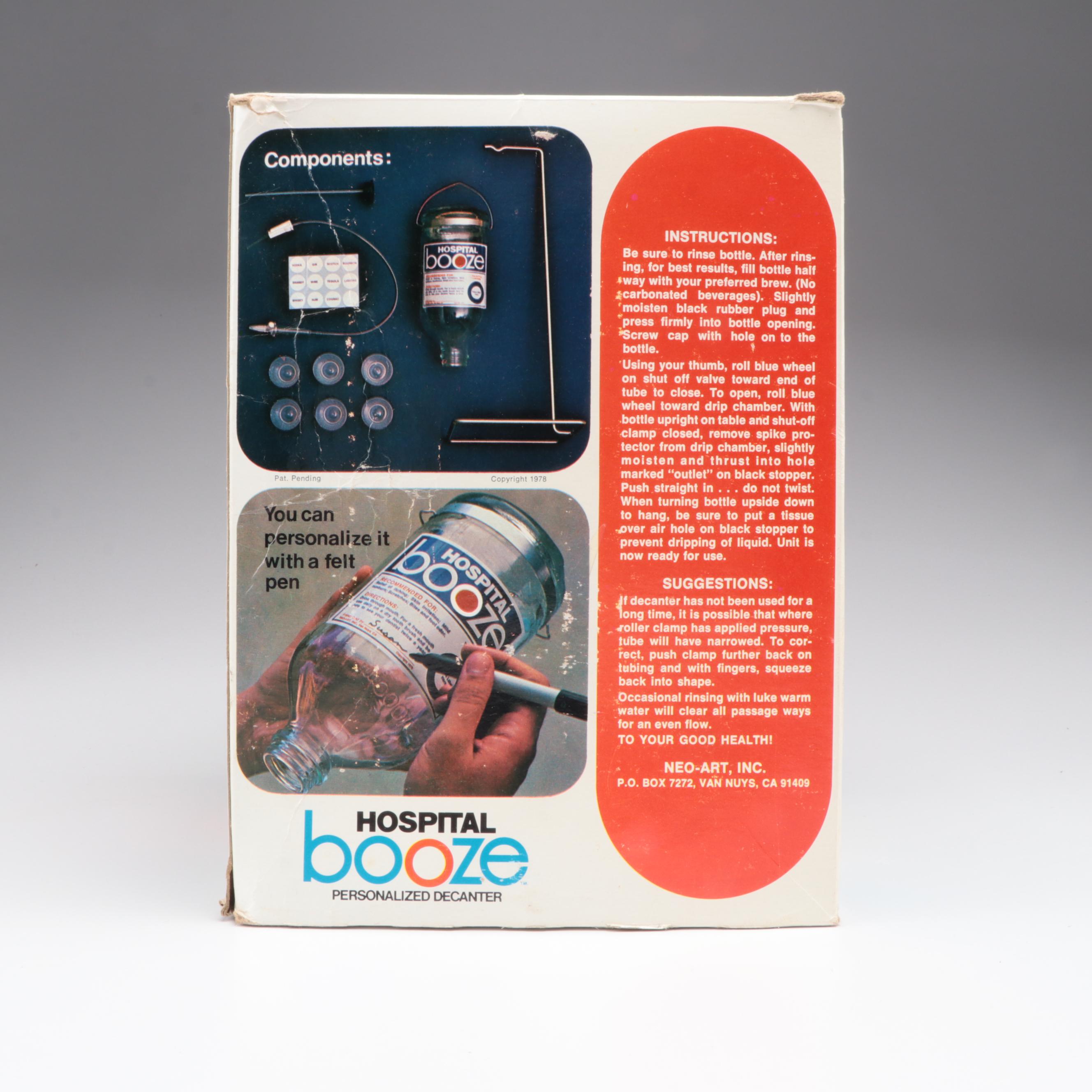 Neo-Art Inc. Hospital Booze Personalized Glass Liquor Decanter, 1970s