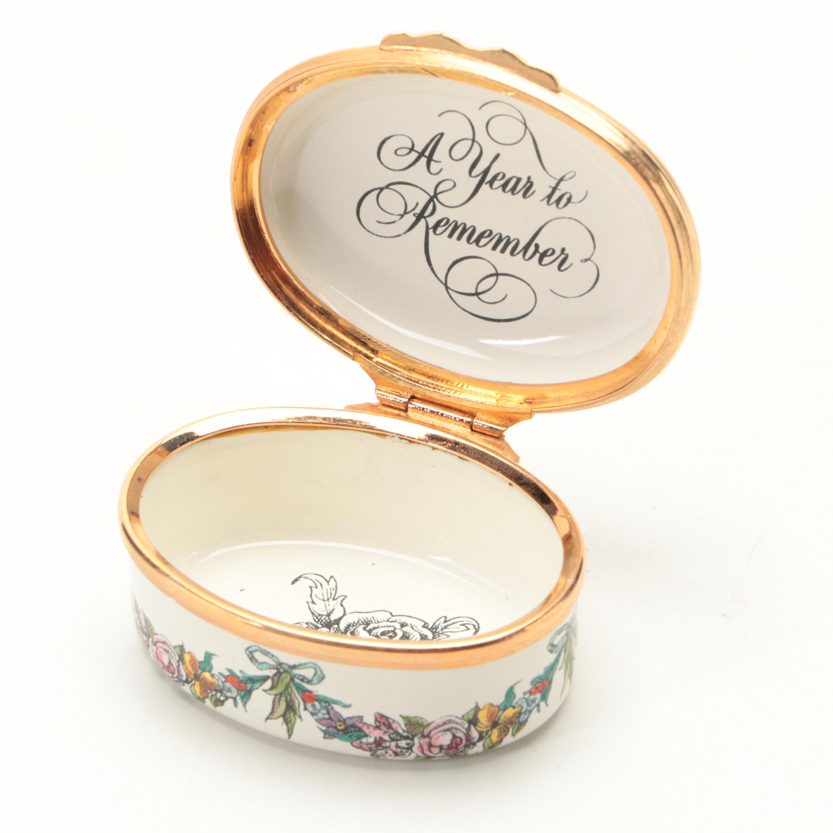 Bilston & Battersea Hand Colored Enameled Copper Oval Box, 1978