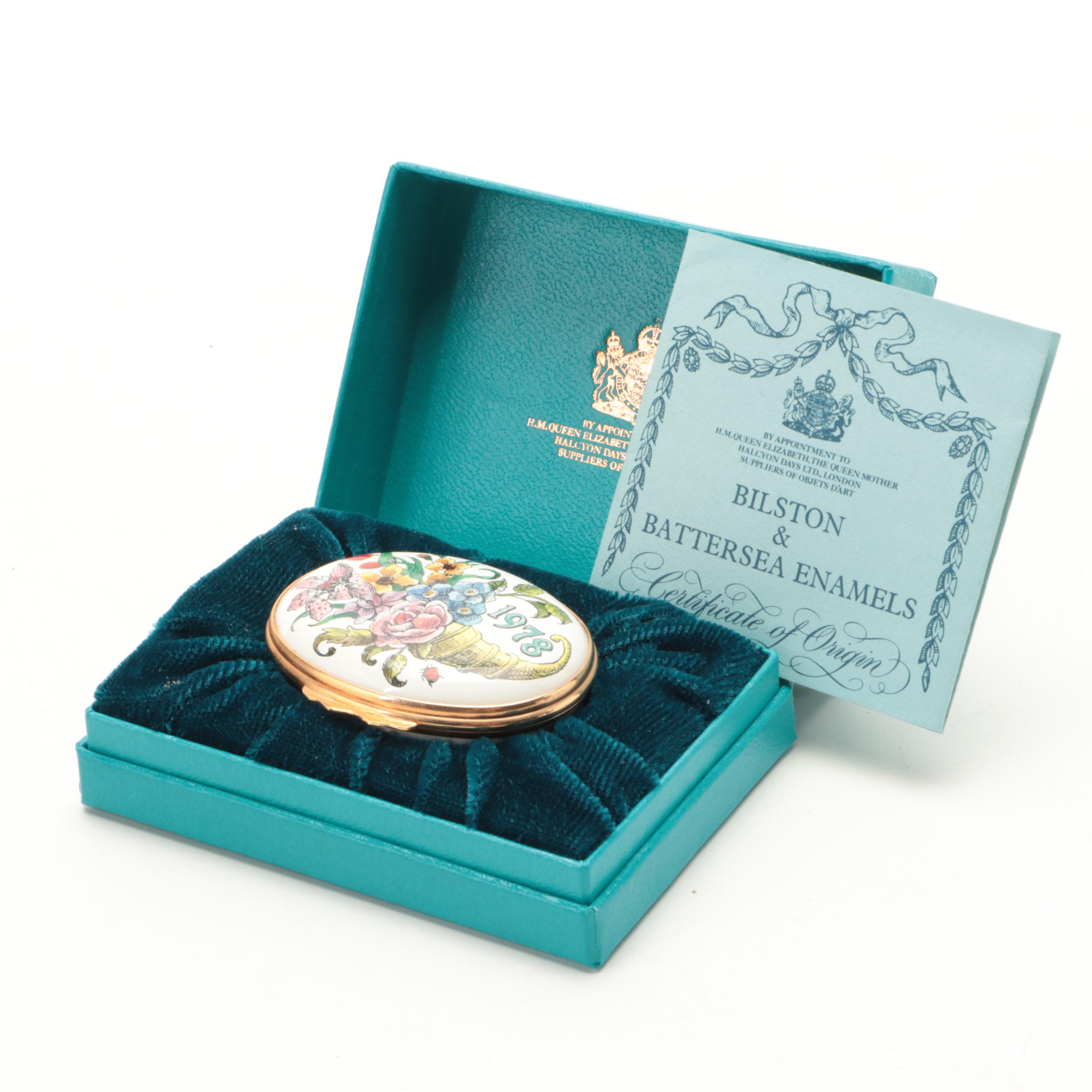 Bilston & Battersea Hand Colored Enameled Copper Oval Box, 1978