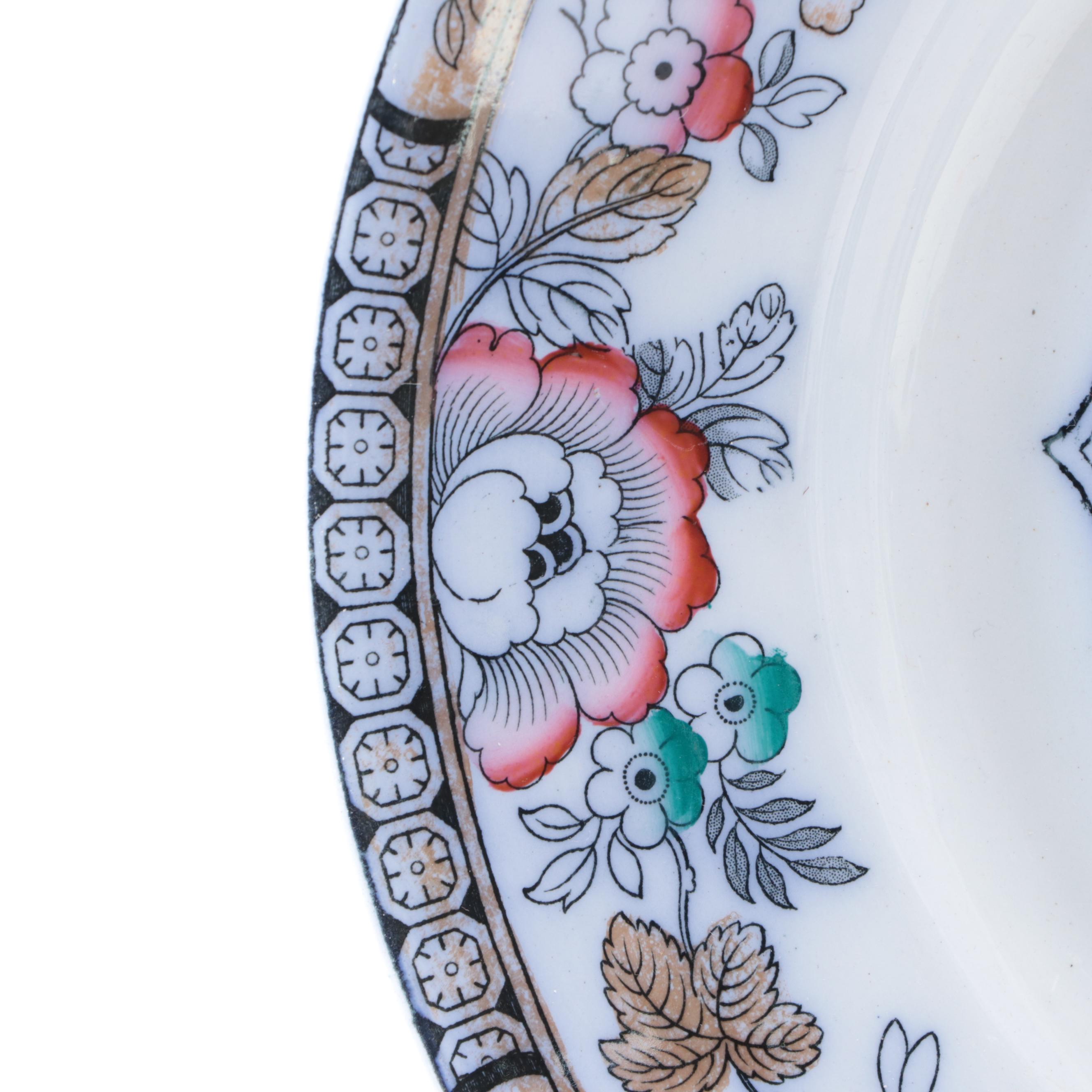 Polychrome Flow Blue Chinoiserie Style Ironstone Platter, 19th Century