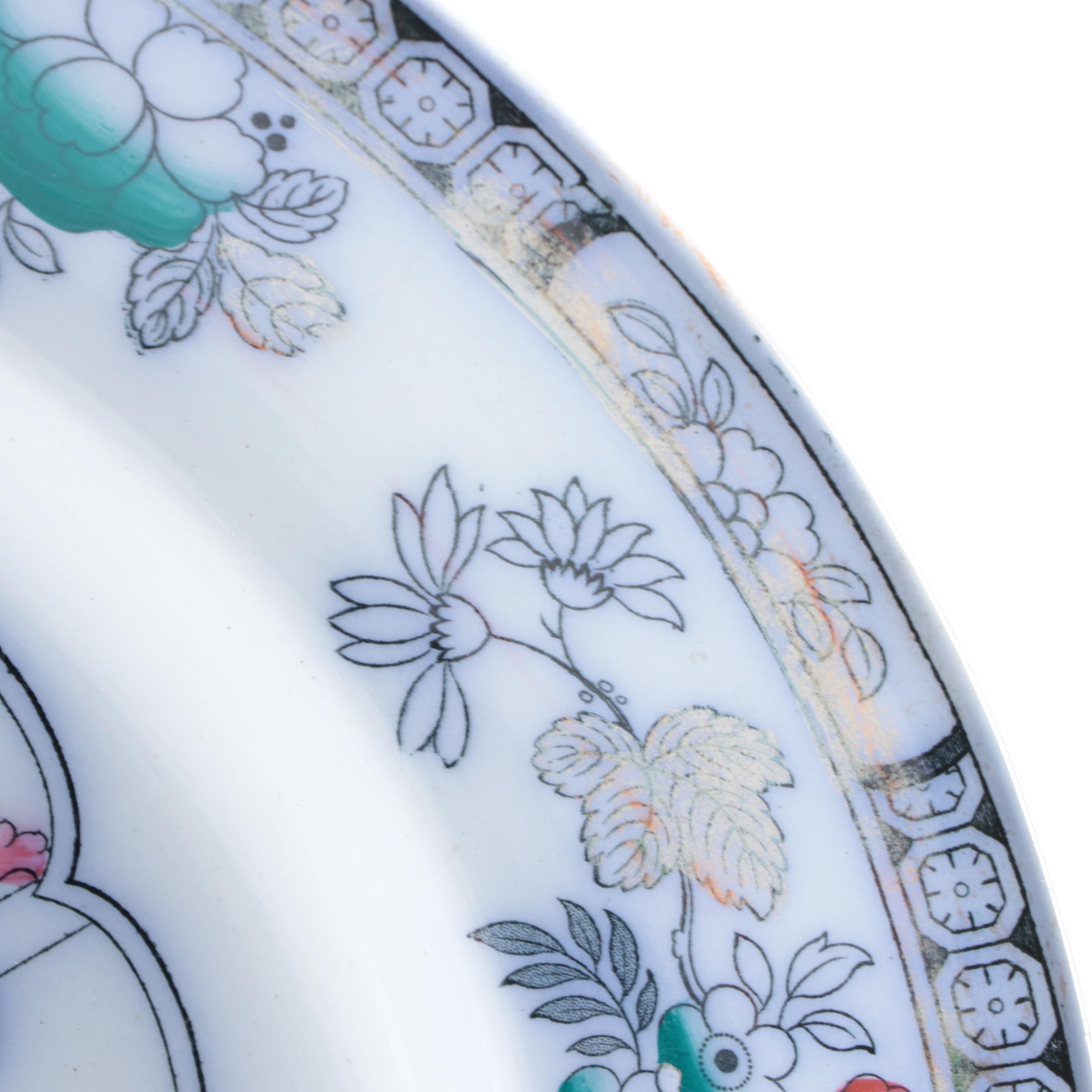 Polychrome Flow Blue Chinoiserie Style Ironstone Platter, 19th Century