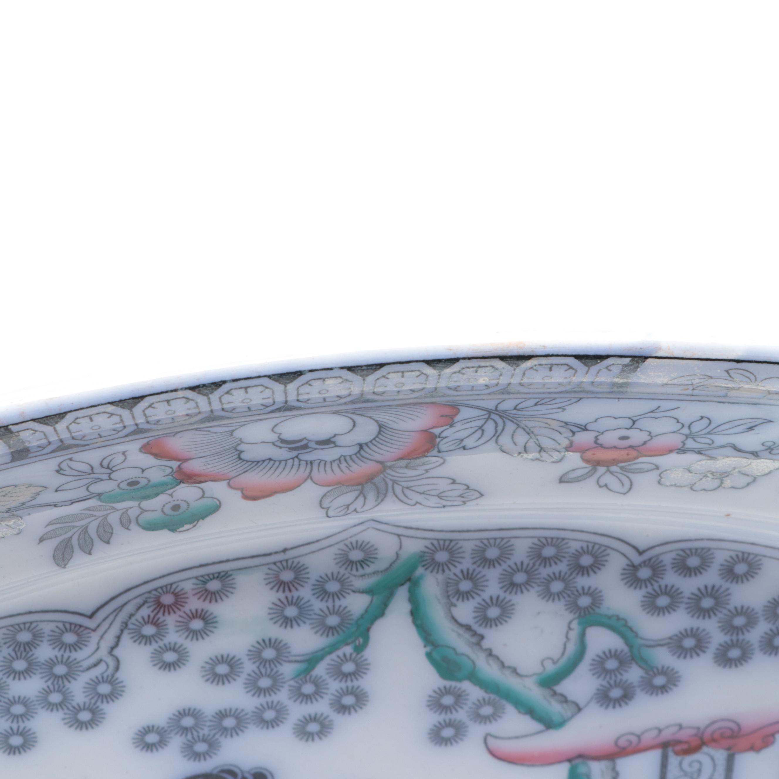 Polychrome Flow Blue Chinoiserie Style Ironstone Platter, 19th Century