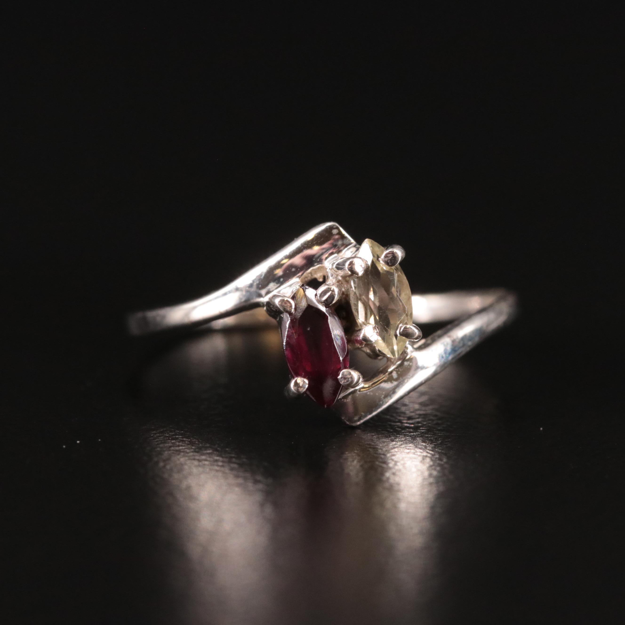 Sterling Citrine and Garnet Ring