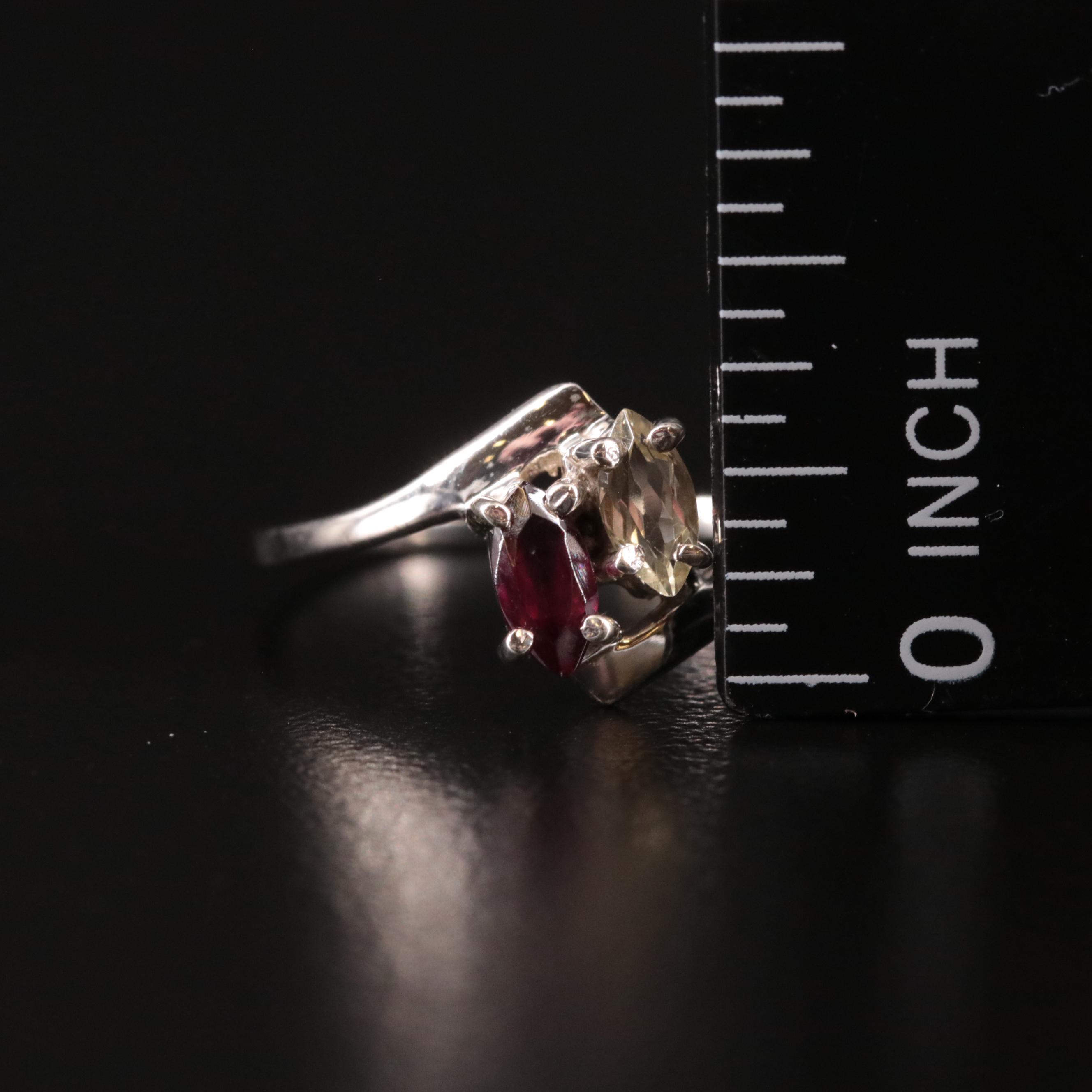 Sterling Citrine and Garnet Ring