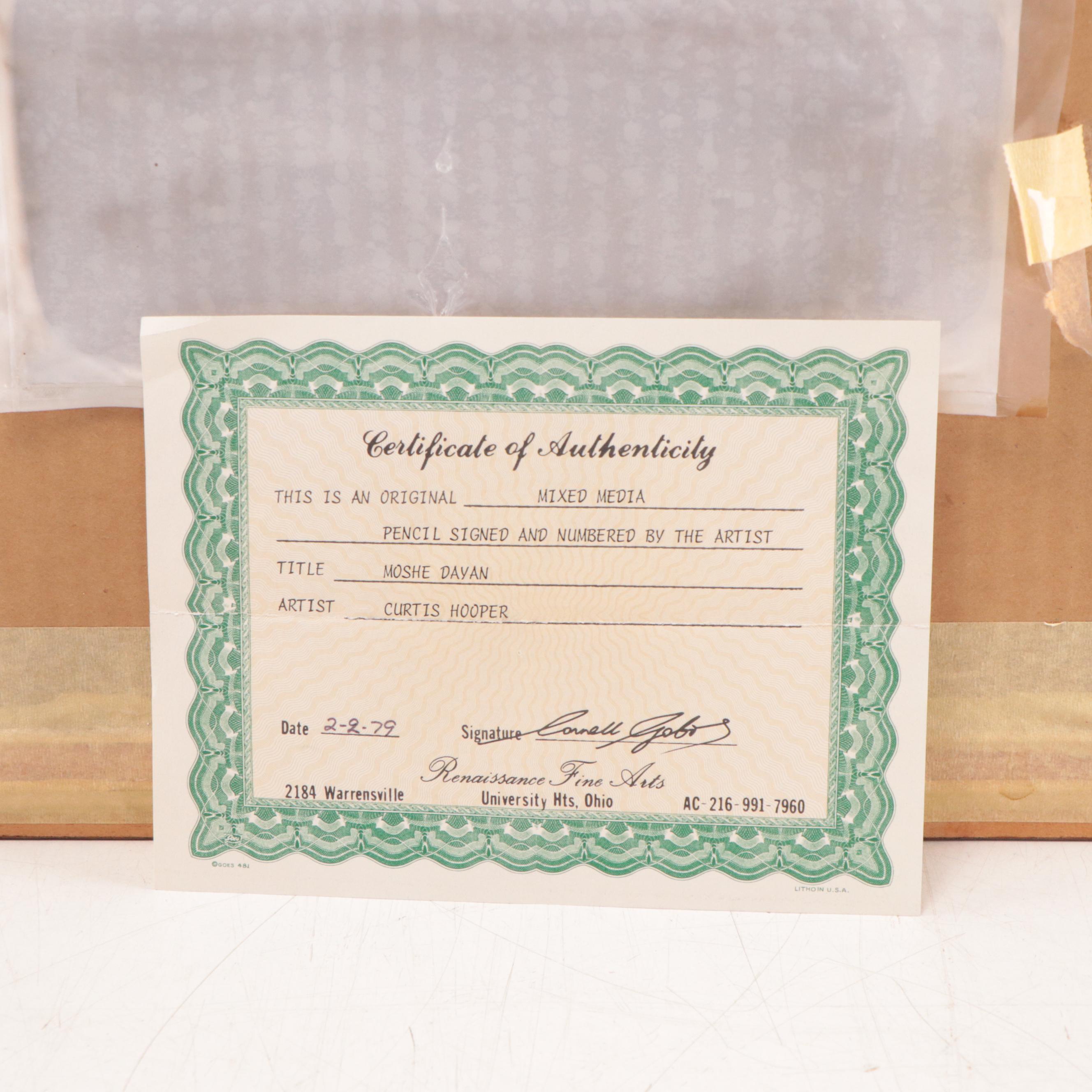 Curtis Hooper Mixed Media Print "Moshe Dayan," 1979