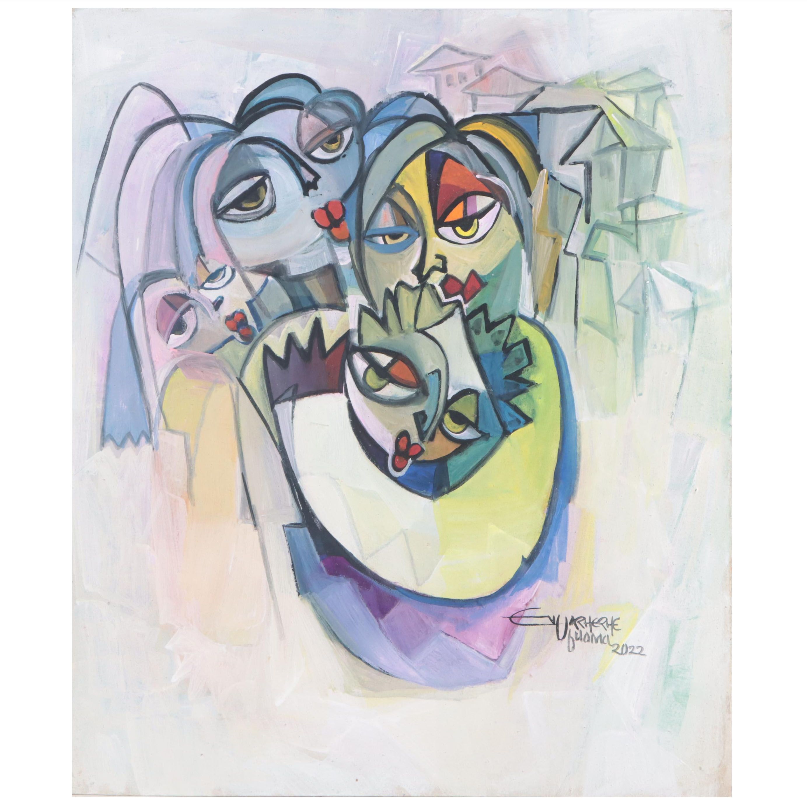 Ufuoma Evuarherhe Acrylic Painting "Mother & Children," 2021 - 2022