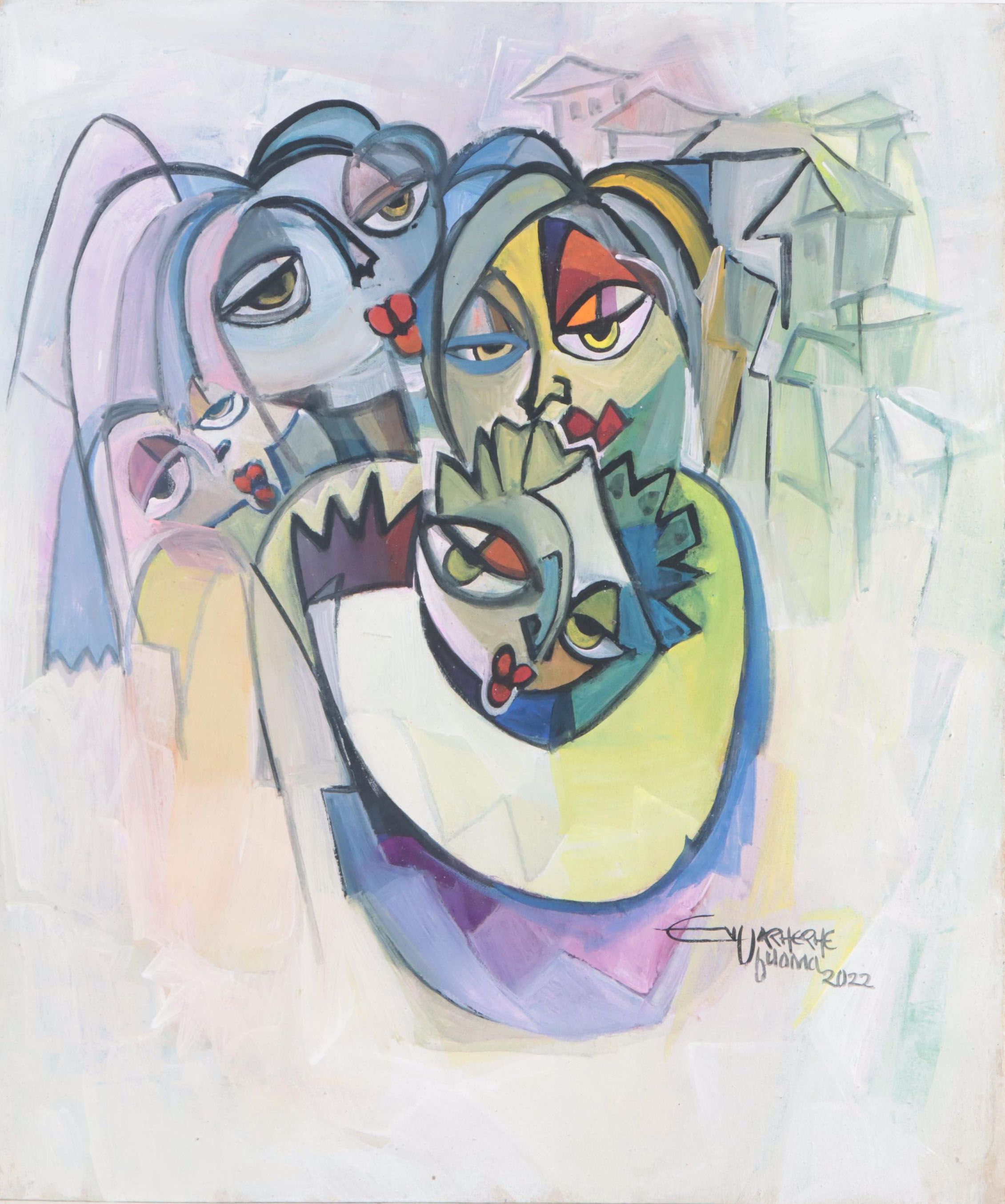 Ufuoma Evuarherhe Acrylic Painting "Mother & Children," 2021 - 2022