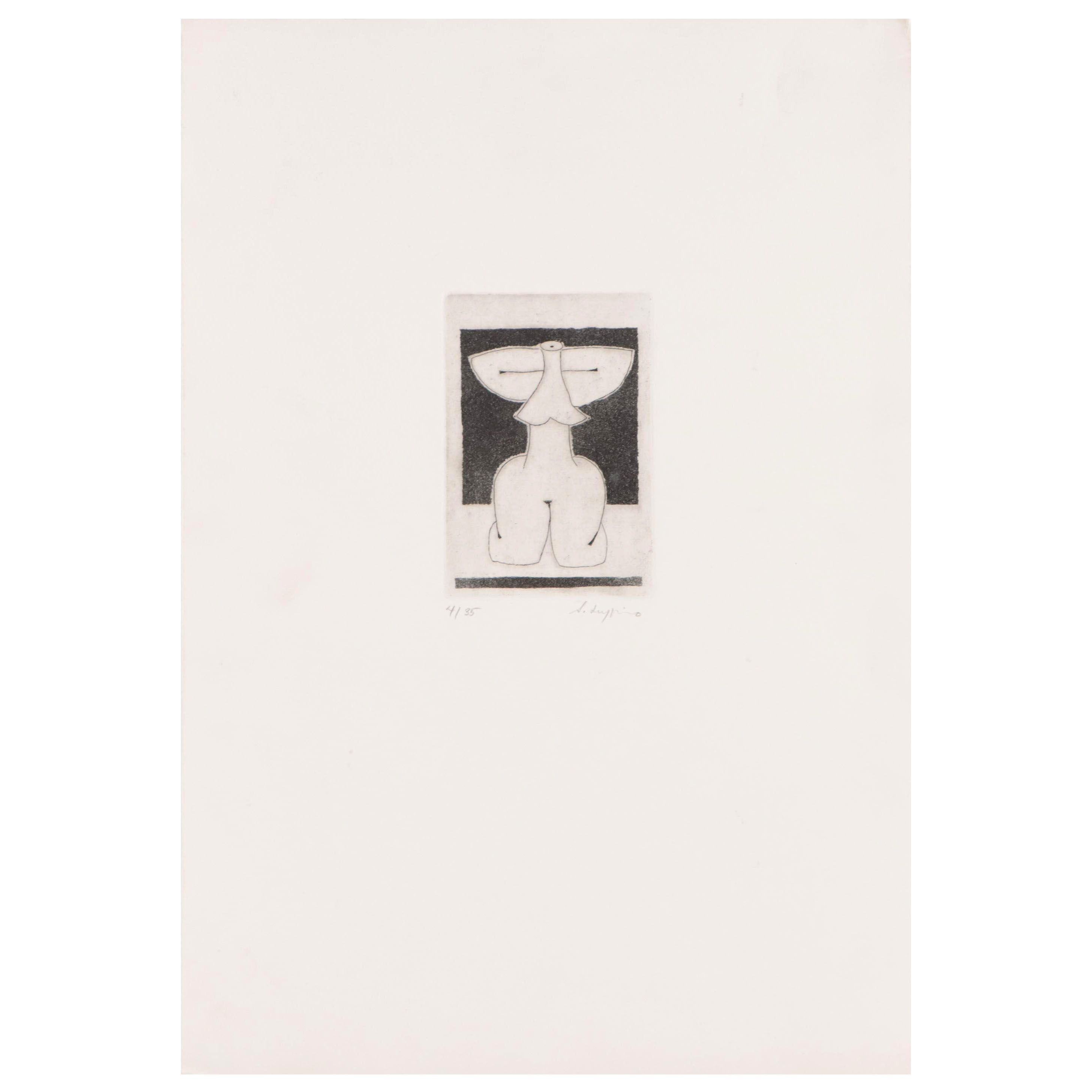 Modernist Style Etching of Nude, Late 20th Century