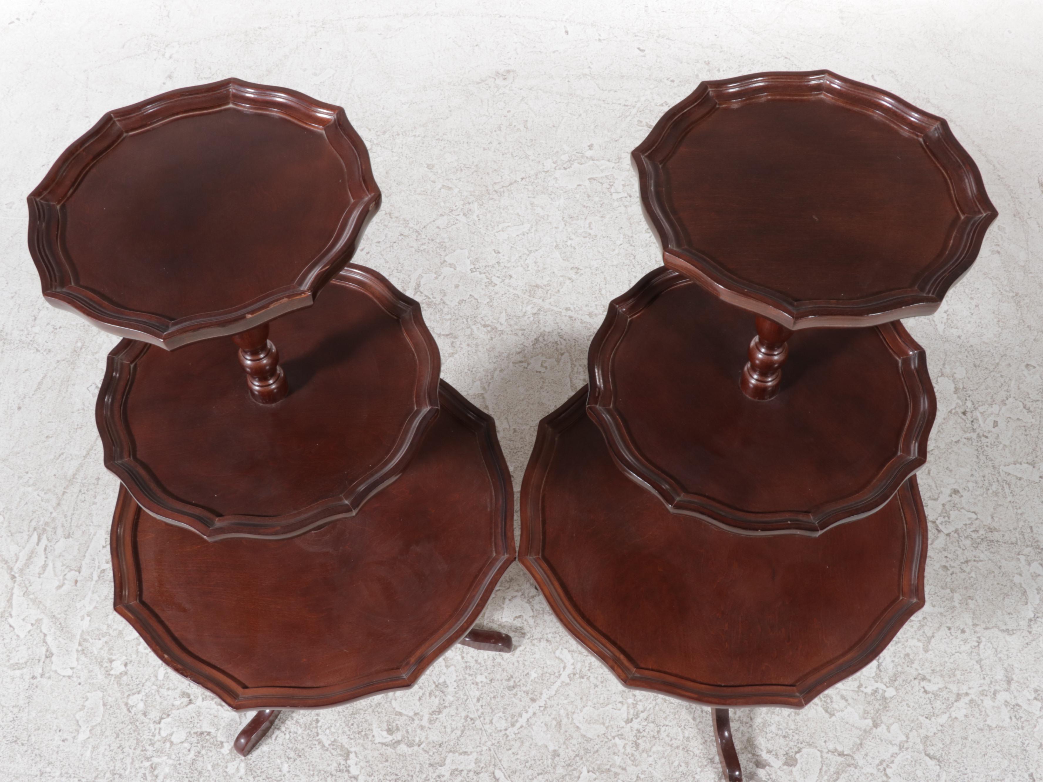 Pair of Federal Style Mahogany-Stained Three-Tier Dumbwaiters, Late 20th Century
