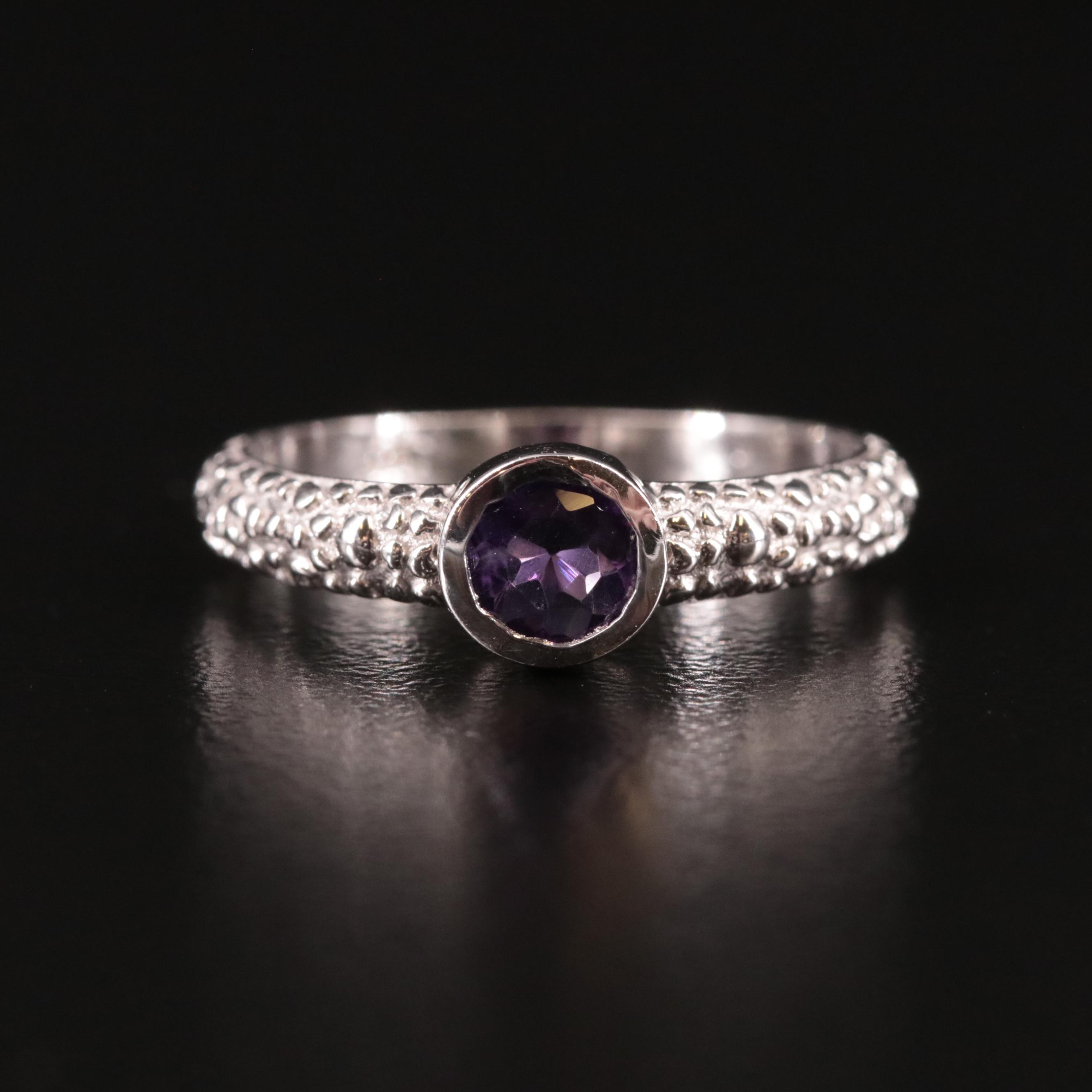 Sterling Amethyst Textured Ring