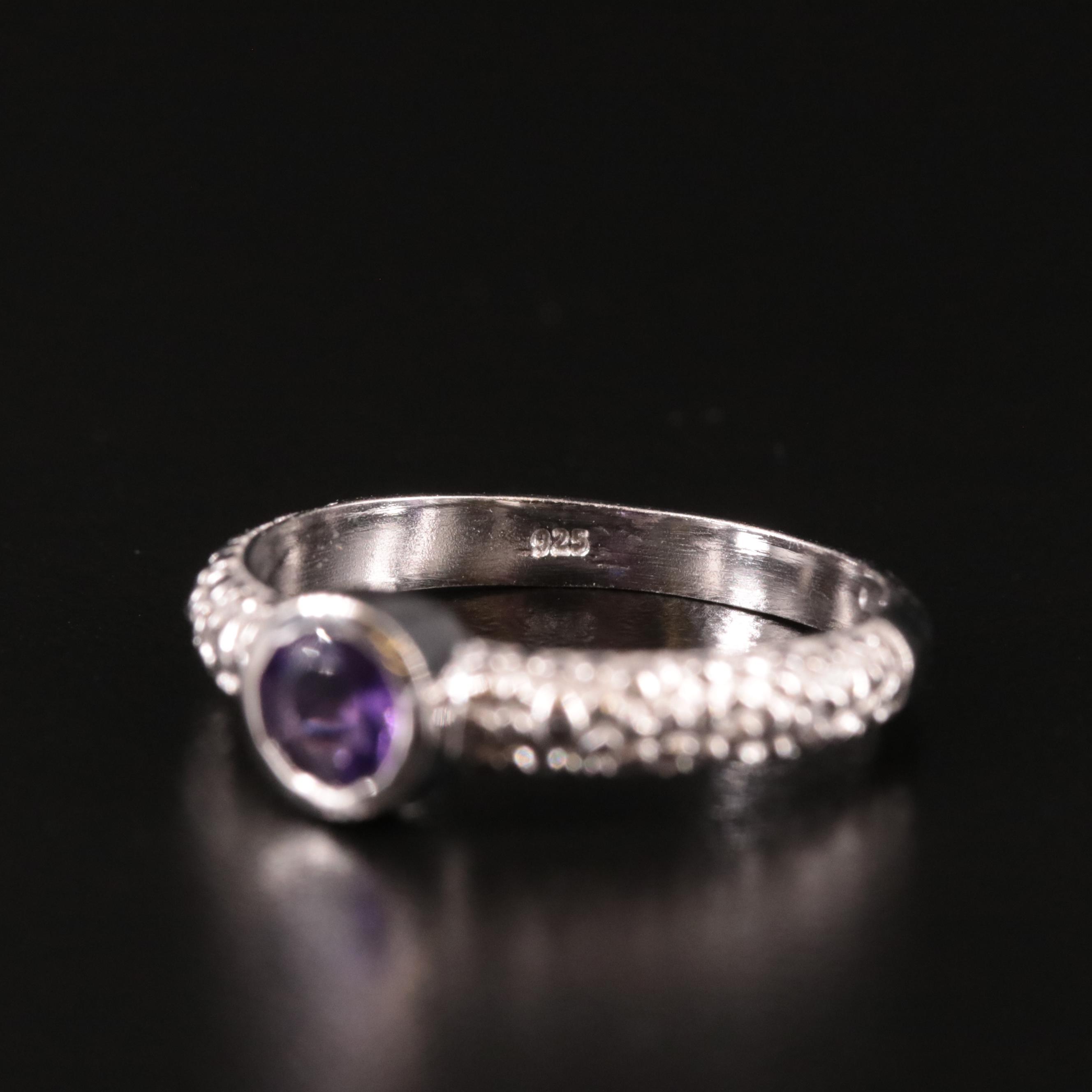 Sterling Amethyst Textured Ring