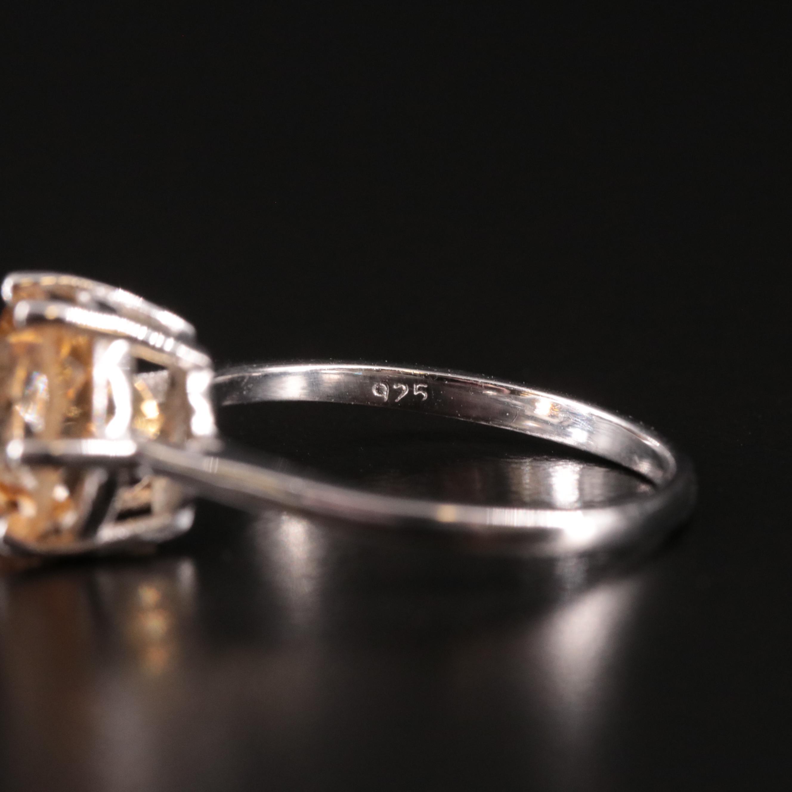 Sterling Citrine Solitaire Ring